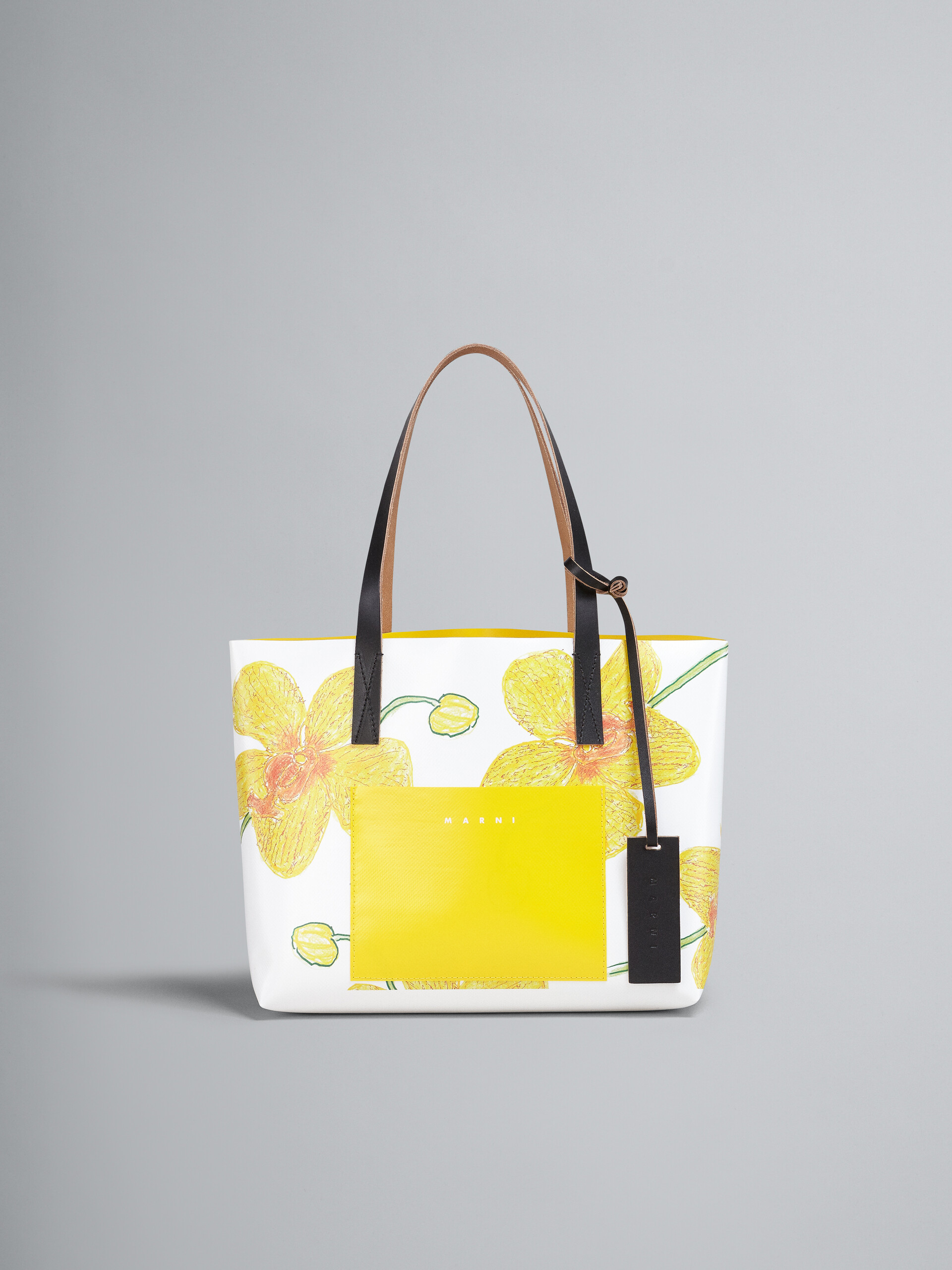 Orchids print yellow shopping bag - Shopping Bags - Image 1
