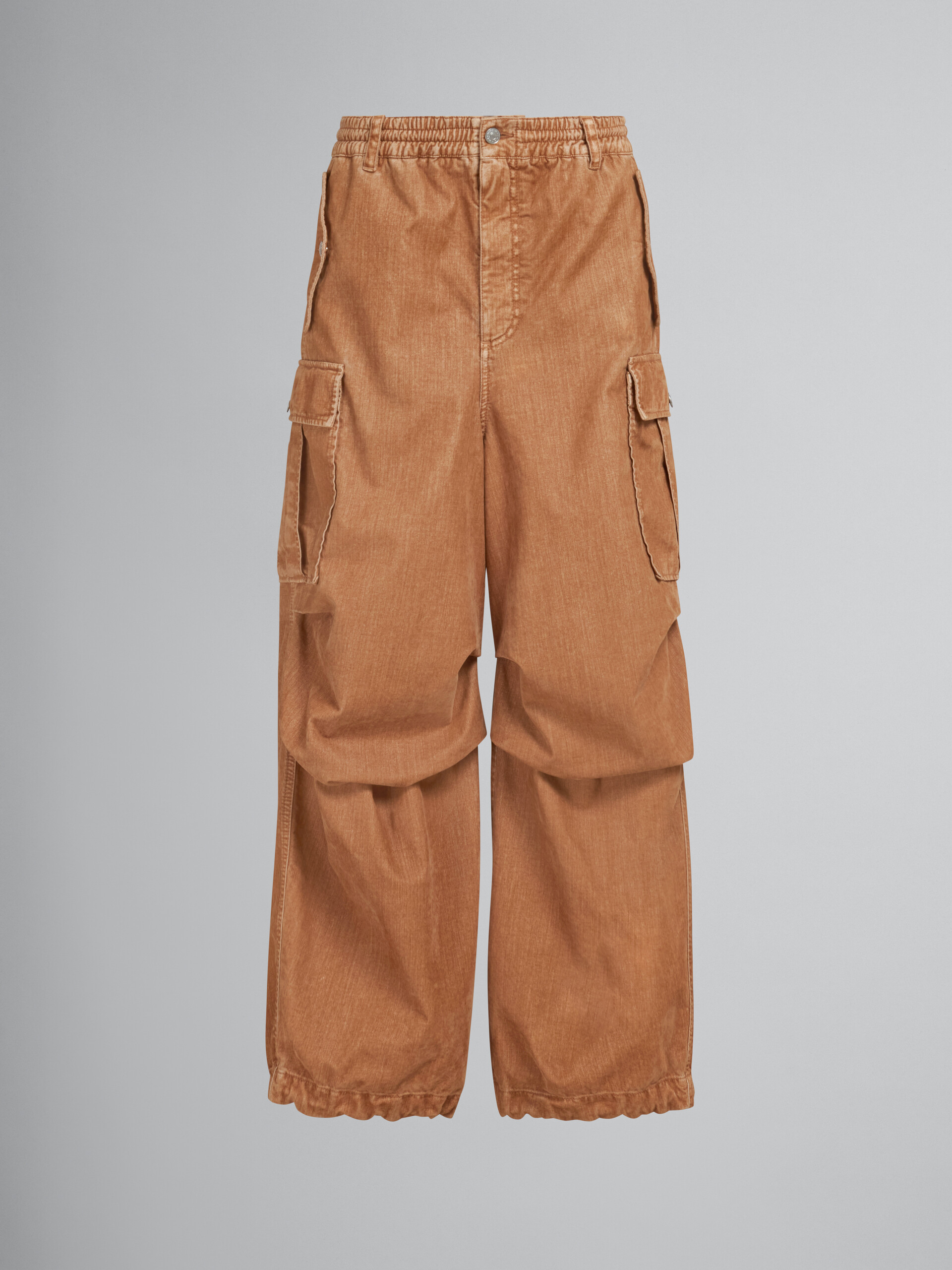 Beige flocked denim cargo pants - Pants - Image 1