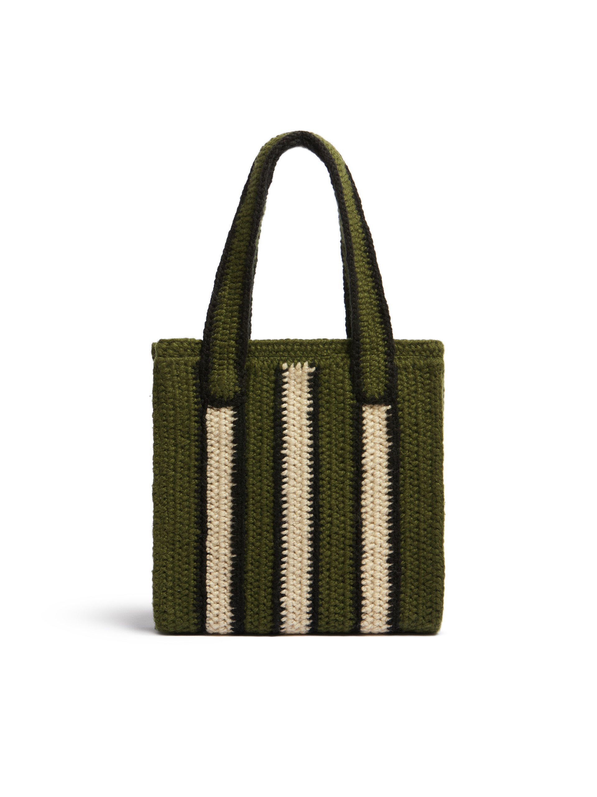 Borsa shopping MARNI MARKET in crochet con motivo rigato in verde bianco e nero - Borse - Image 3