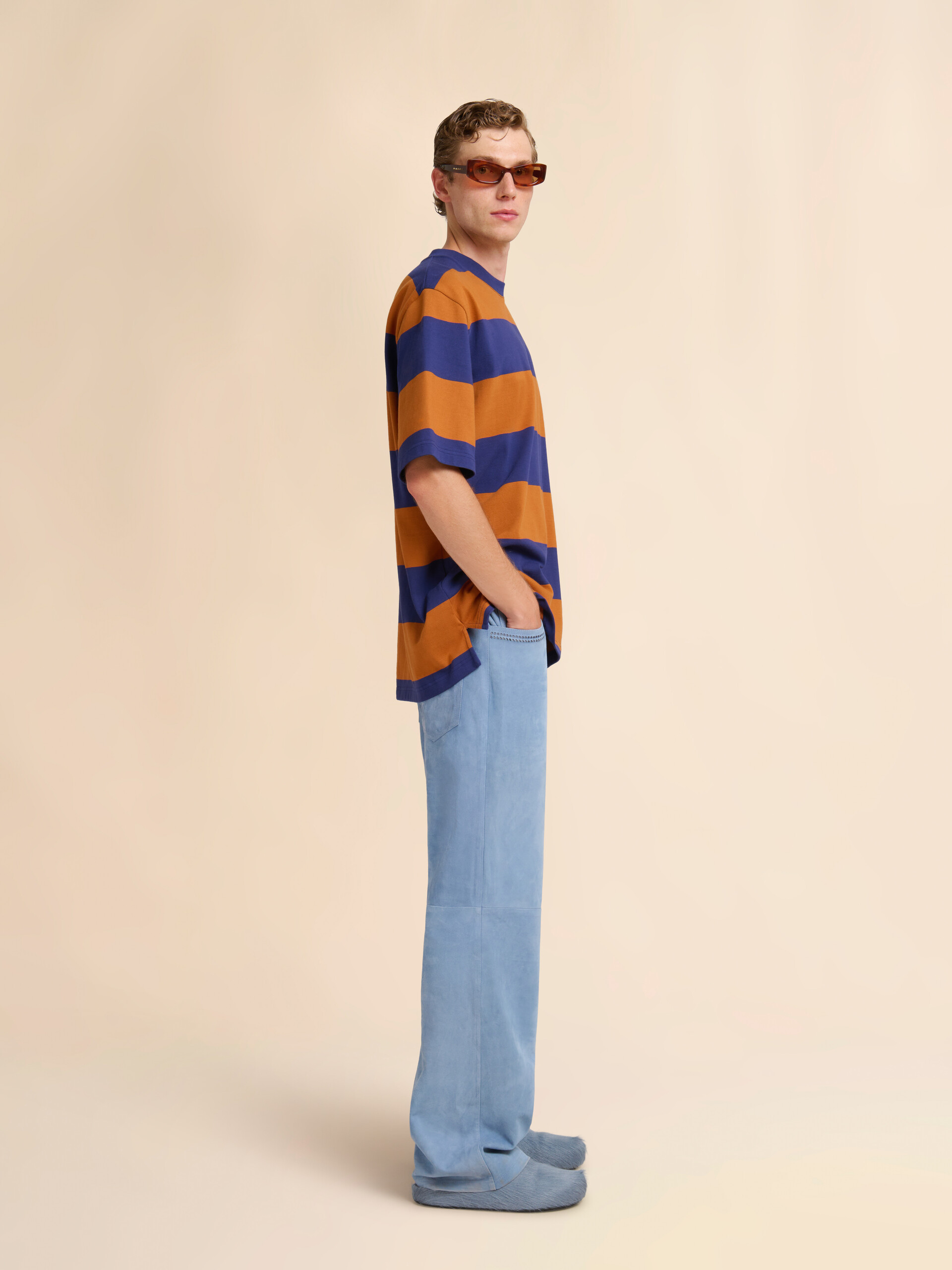 Deep blue and orange maxi-stripe cotton T-shirt - Shirts - Image 5