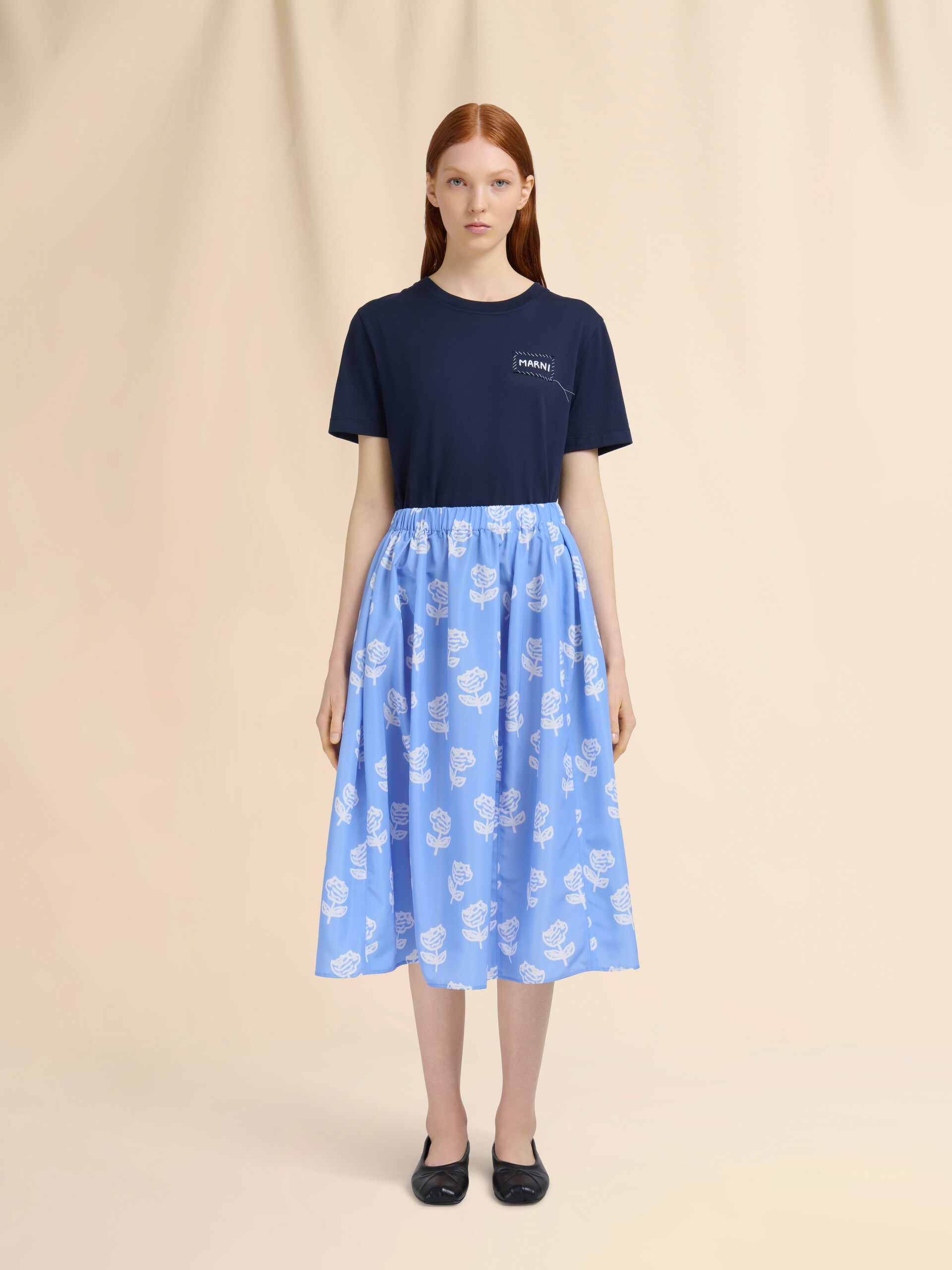 Gonna in cotone azzurro con stampa Sprayed Roses - Gonne - Image 2