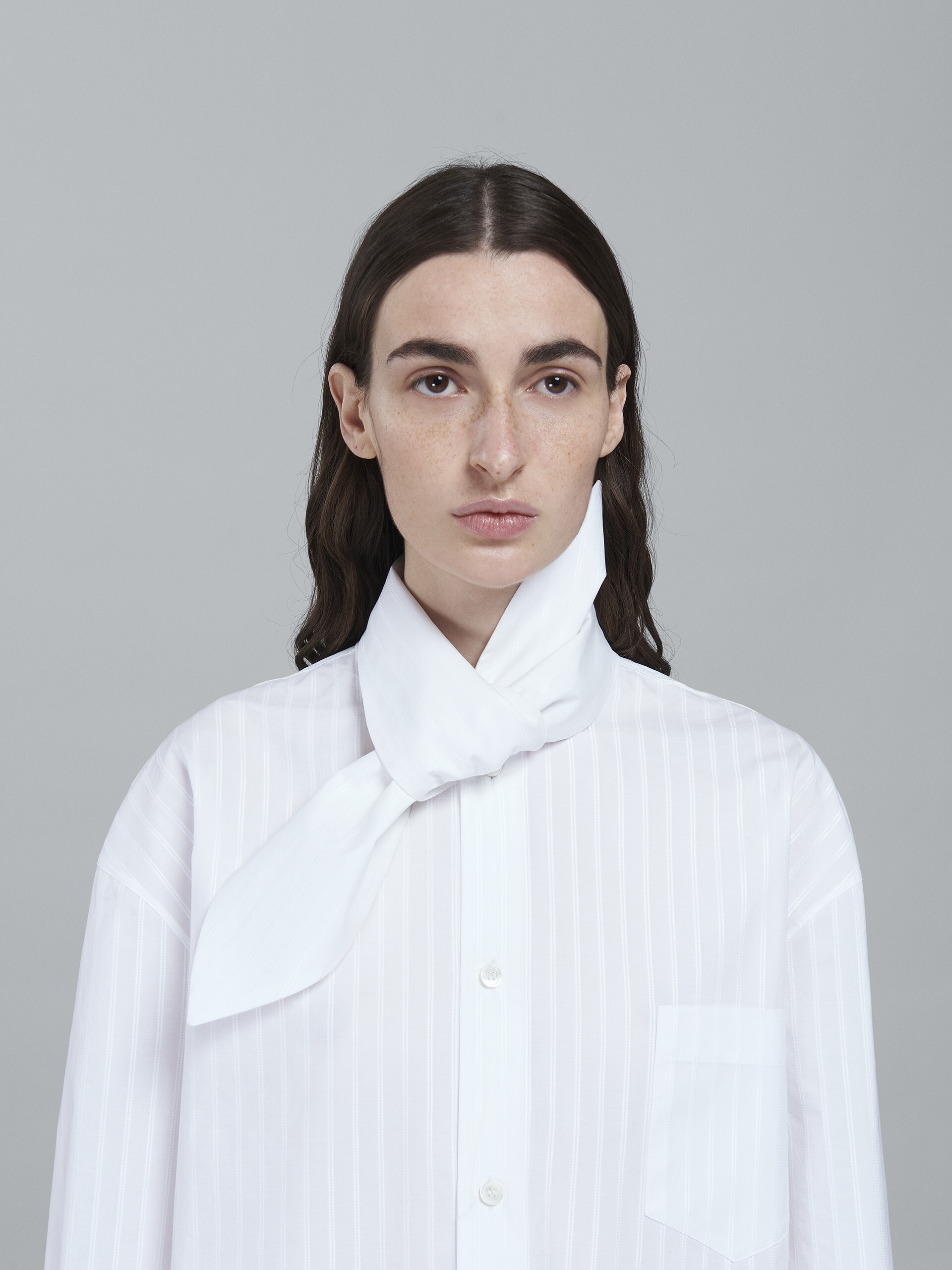 White textured poplin long shirt - Shirts - Image 4