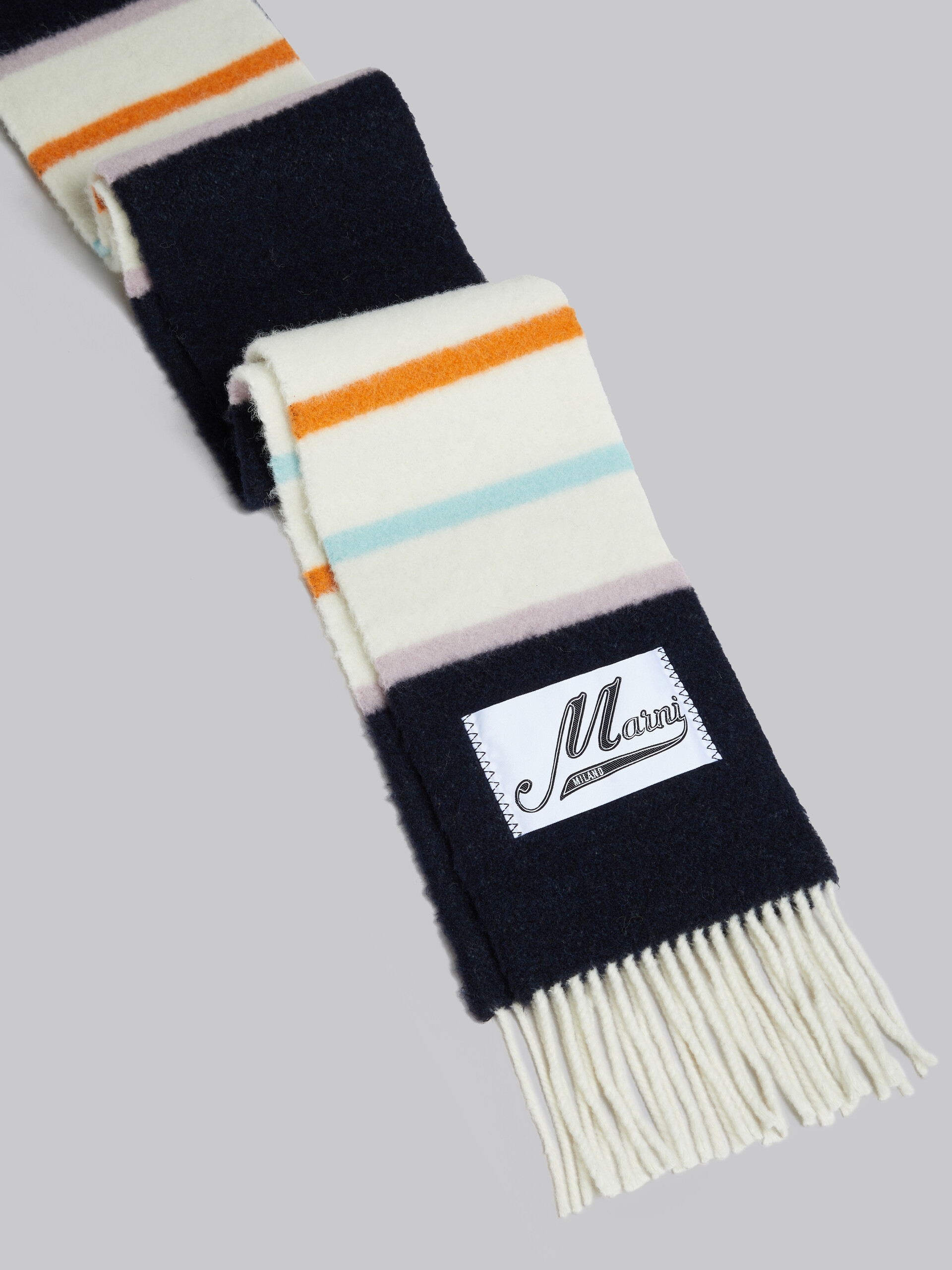 Blue striped alpaca and wool scarf - Scarves - Image 3