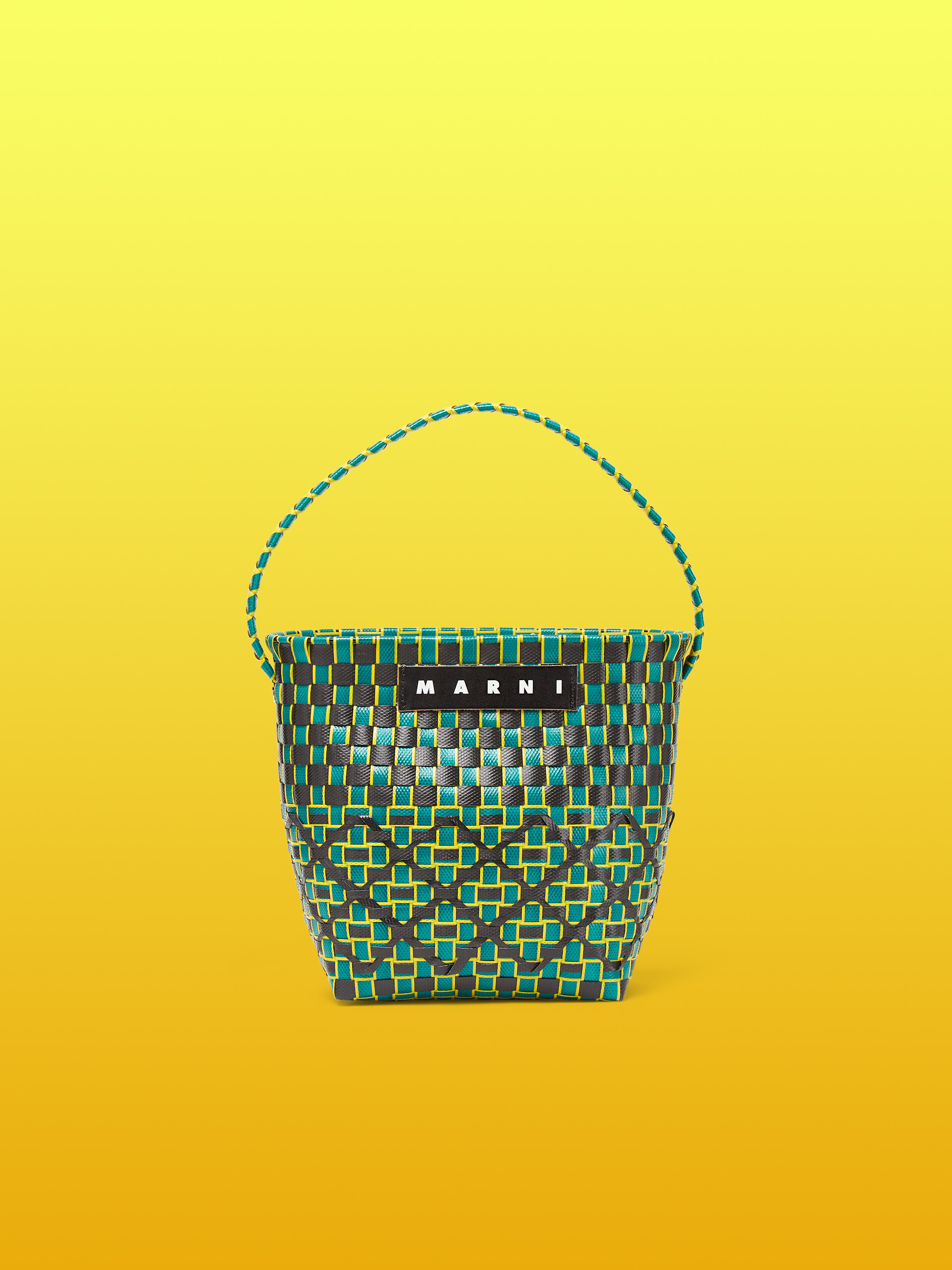 MARNI MARKET OVAL BASKET bag in orange and black woven material - Shopping Bags - Image 1