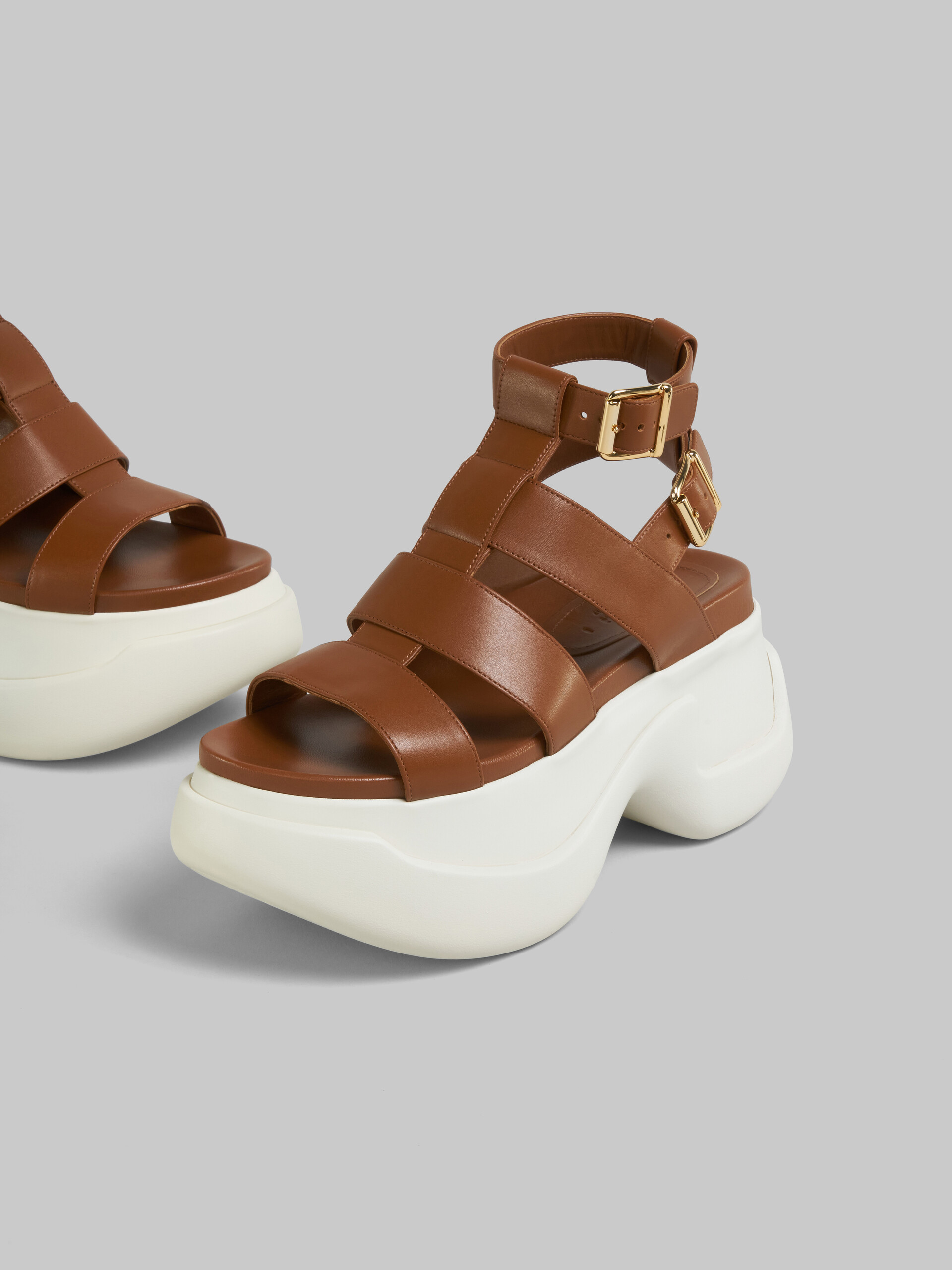 Brown leather gladiator sandal with platform sole - Sandals - Image 5