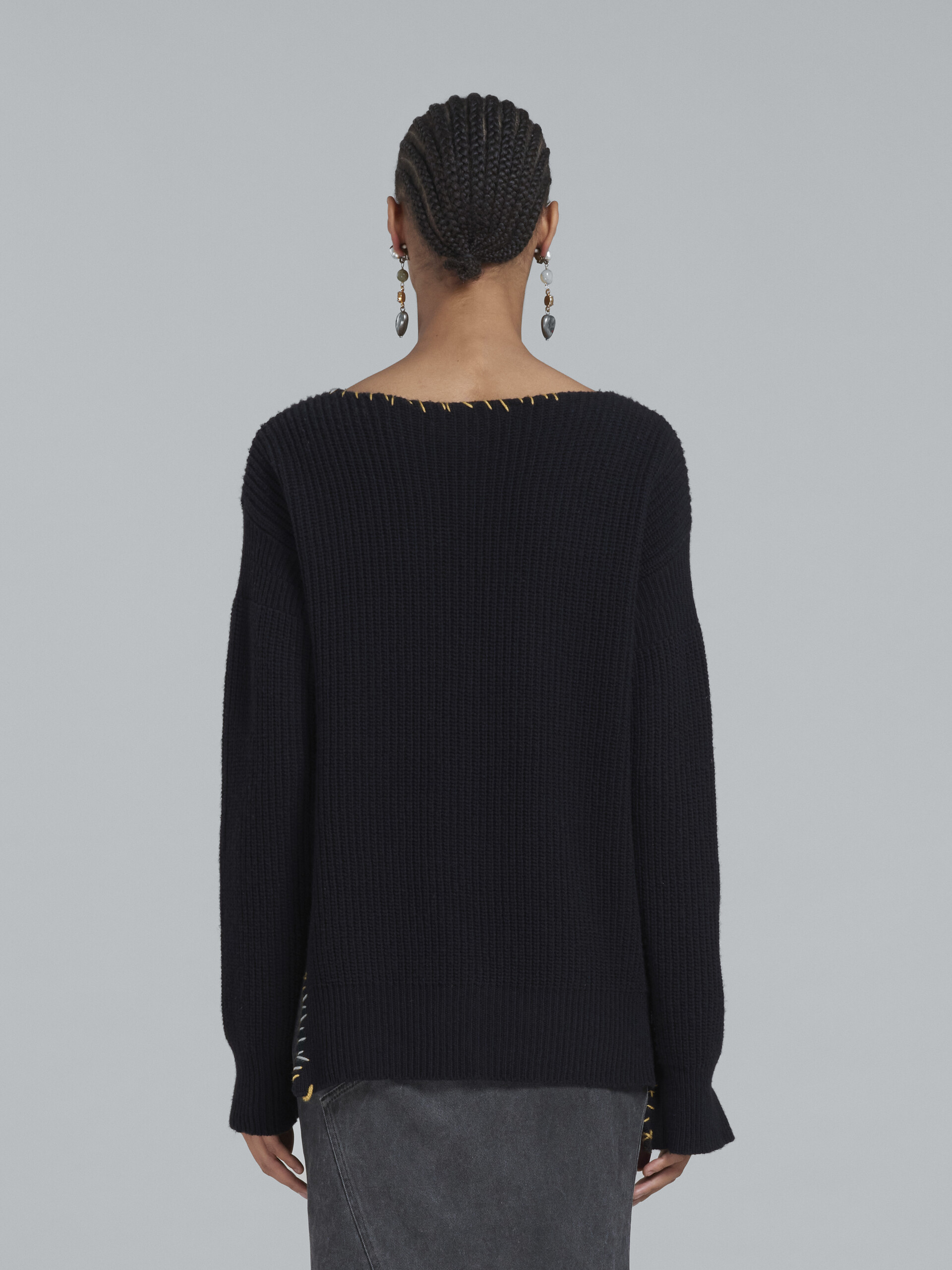 Black wool cardigan with raw-edge detailing - Pullovers - Image 3