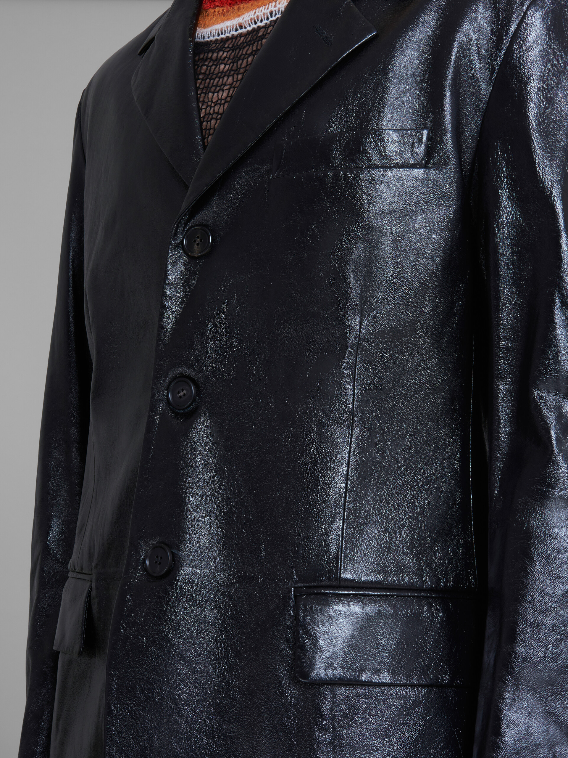 Black single-breasted blazer in ultralight naplak leather - Jackets - Image 5
