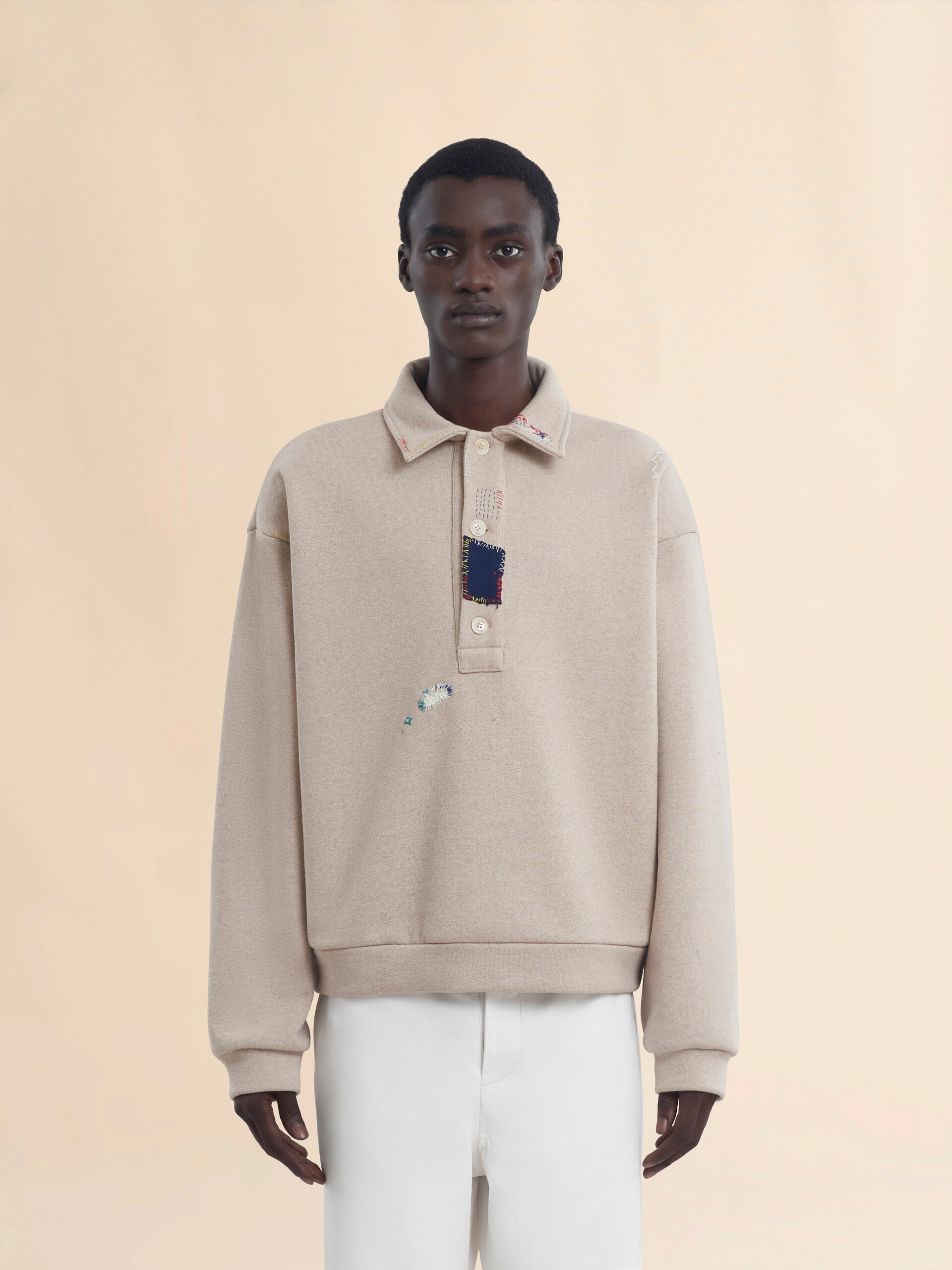 Long sleeved cotton polo sweatshirt - Sweaters - Image 2