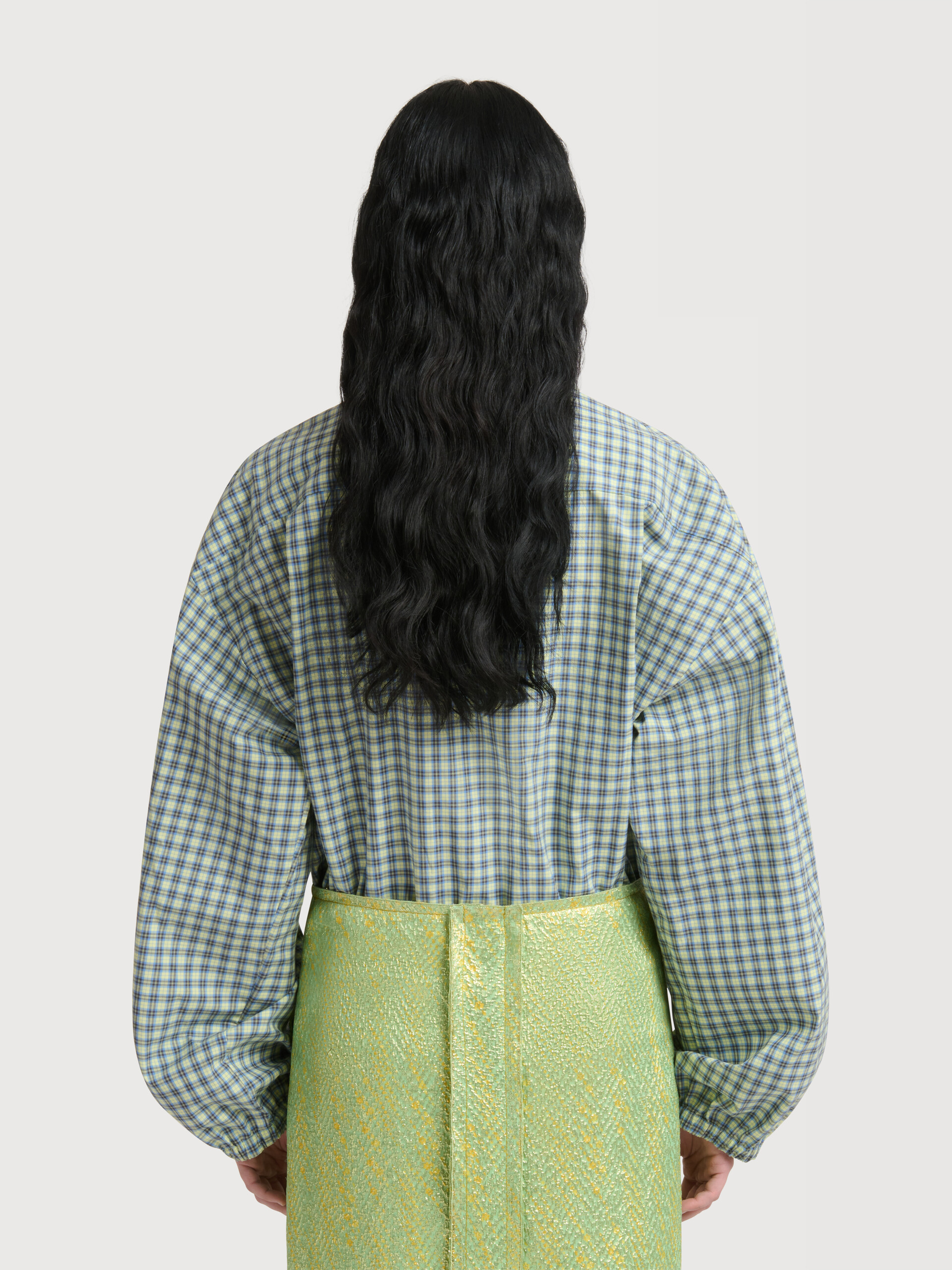 Green checked poplin blouse with high neck - Shirts - Image 4