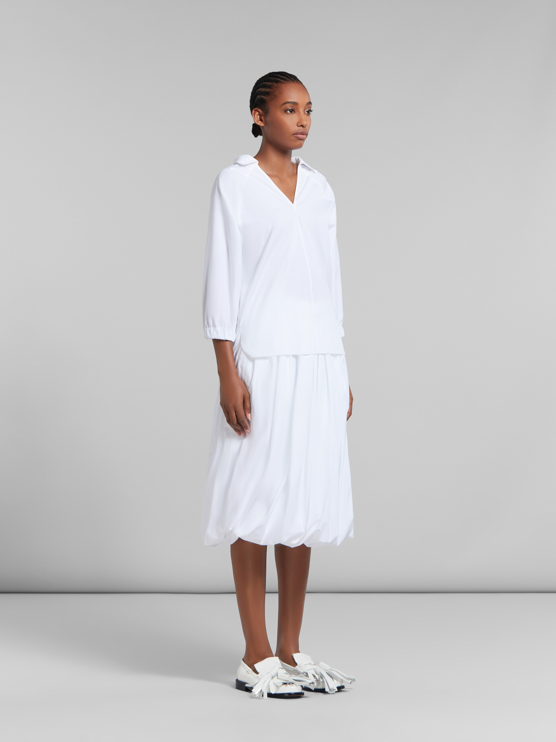 White organic poplin balloon midi skirt - Skirts - Image 5