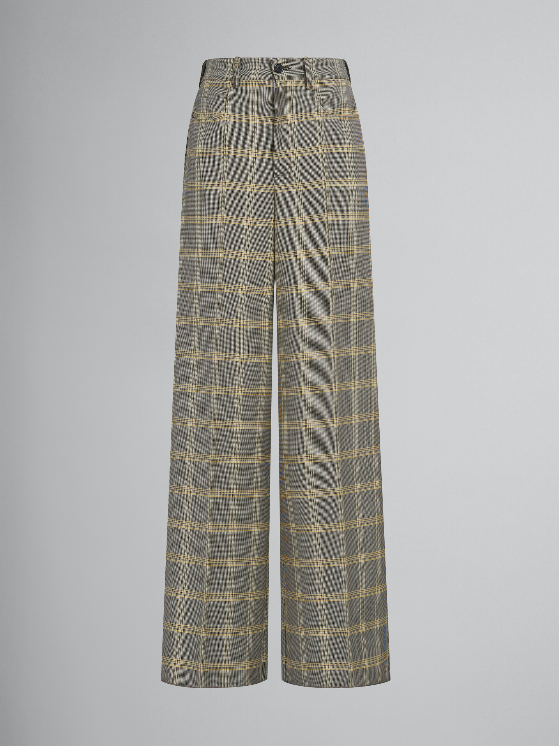 Yellow checked tech wool palazzo trousers - Pants - Image 1
