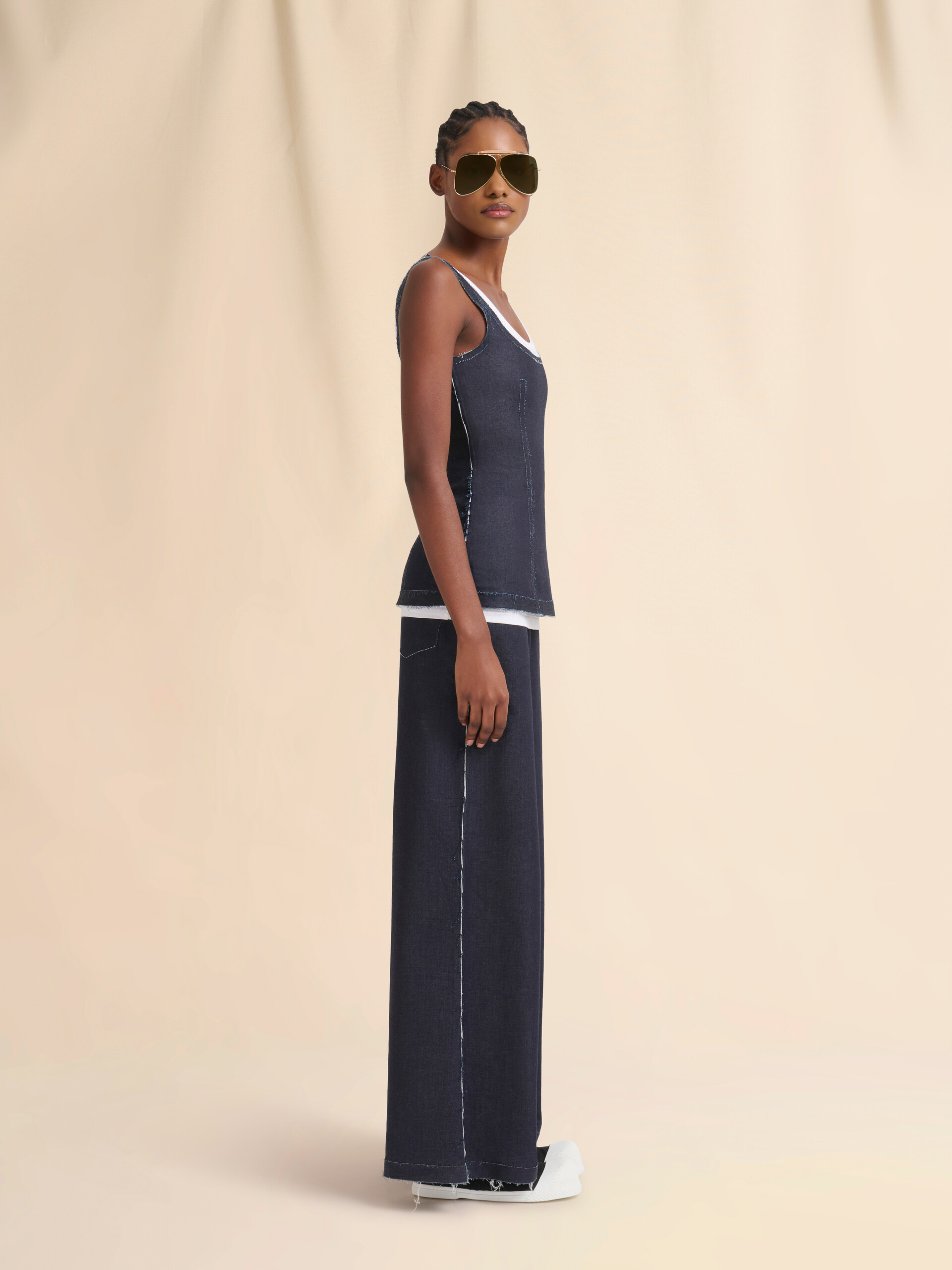 Deep blue stretch denim trompe l'oeil tank top - Shirts - Image 5