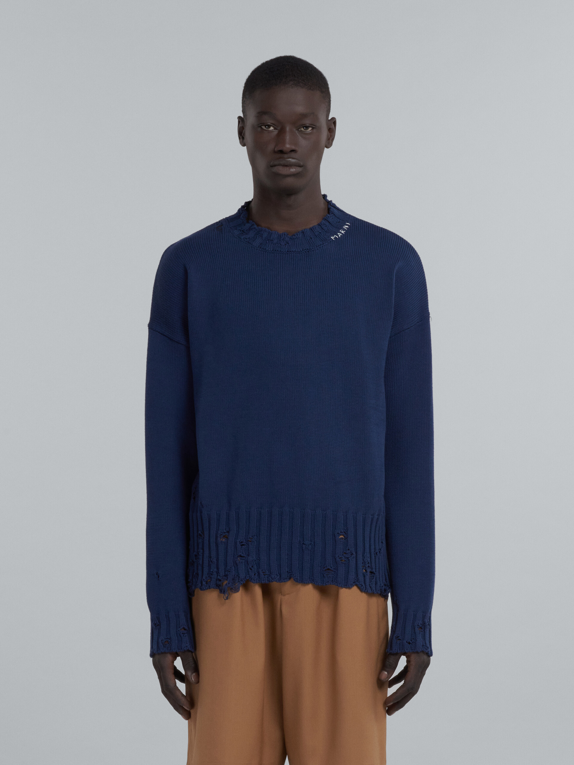 Blauer Pullover mit Rundhalsausschnitt aus Baumwolle - Pullover - Image 2
