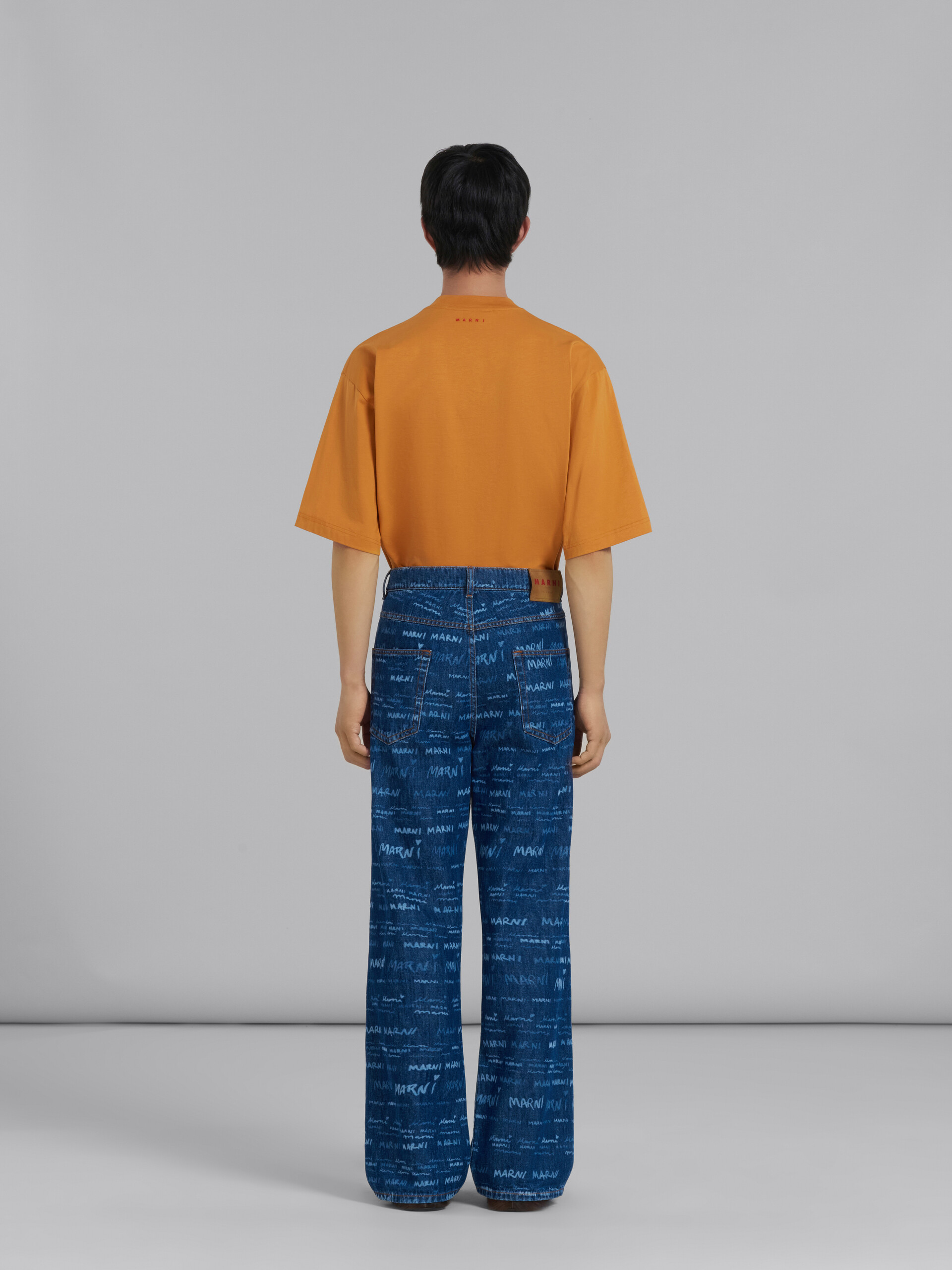 Denim straight trousers with Mega Marni print - Pants - Image 3