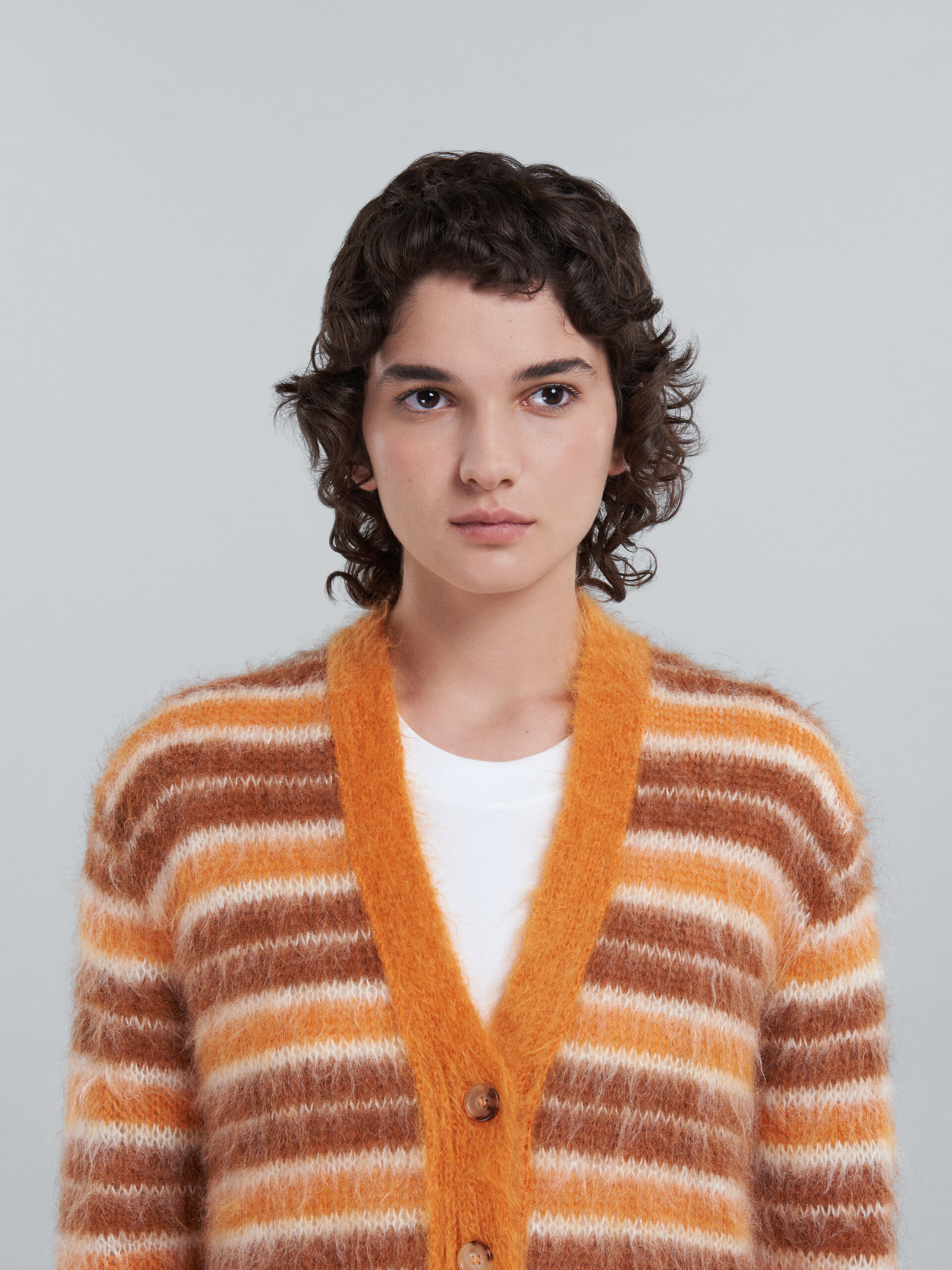 Mohair cardigan with orange stripes - Pullovers - Image 4