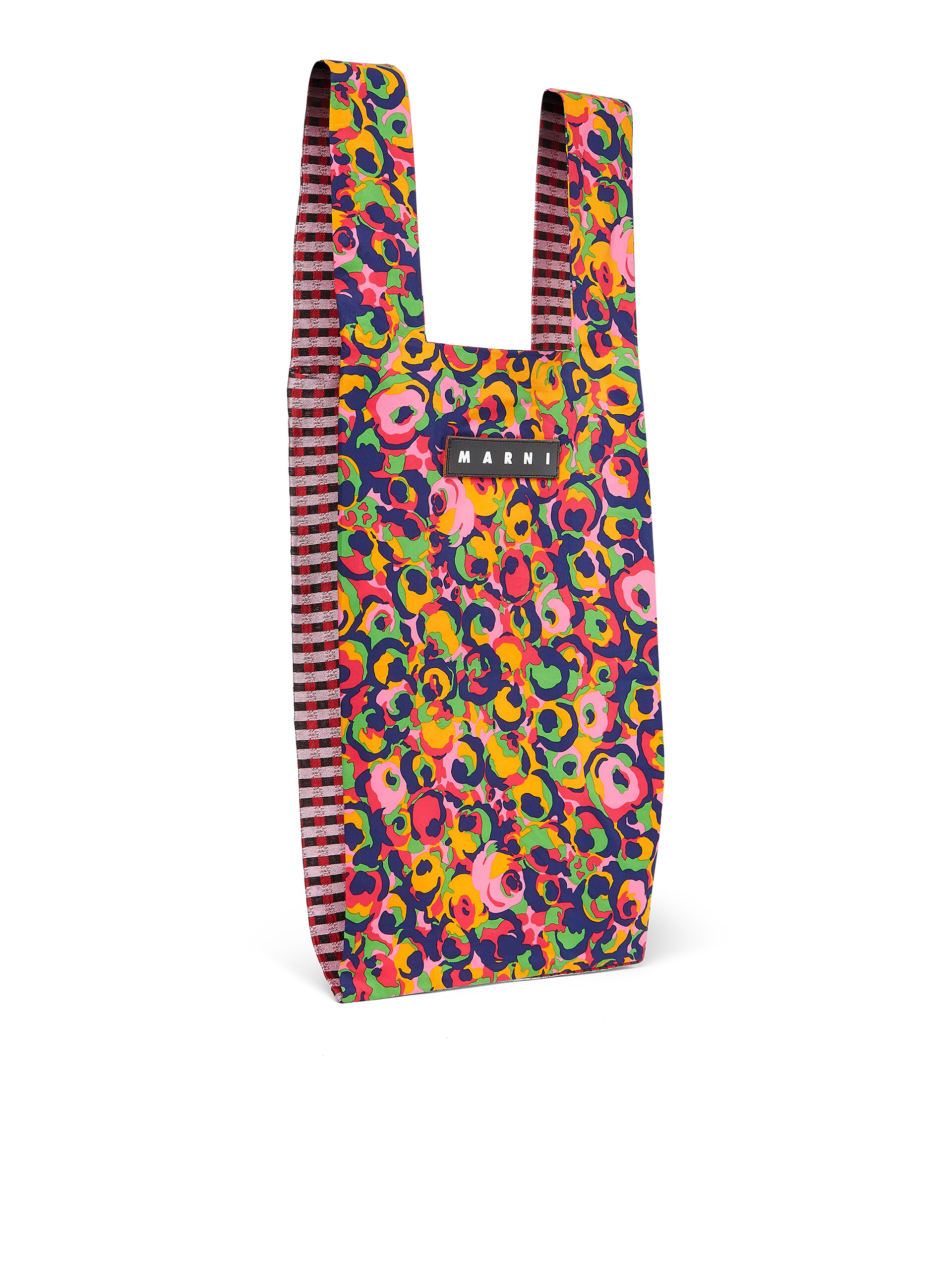 MARNI MARKET TOTE cotton shopping bag with floral and check print - Shopping Bags - Image 2