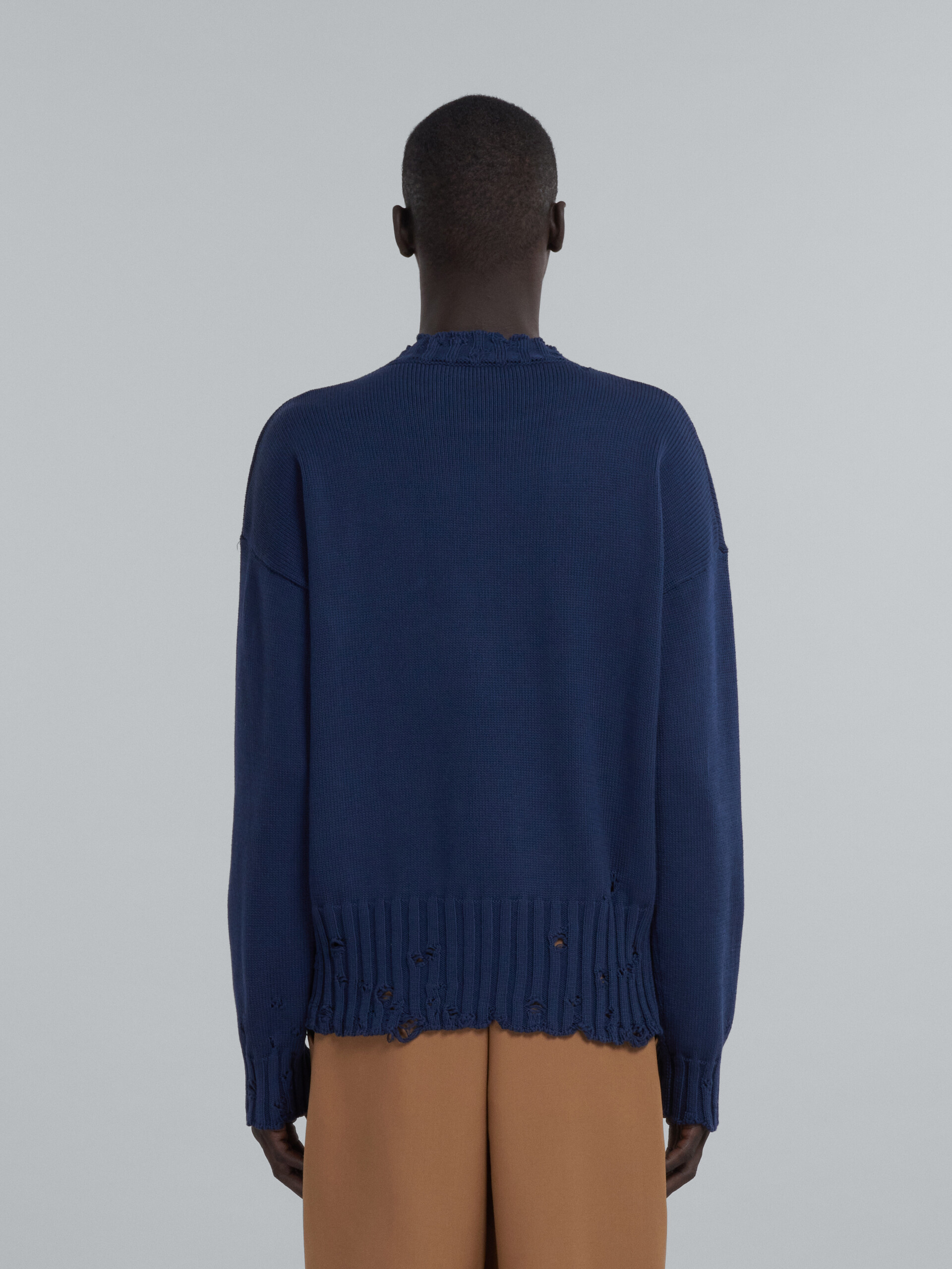 Blue cotton crewneck sweater - Pullovers - Image 3