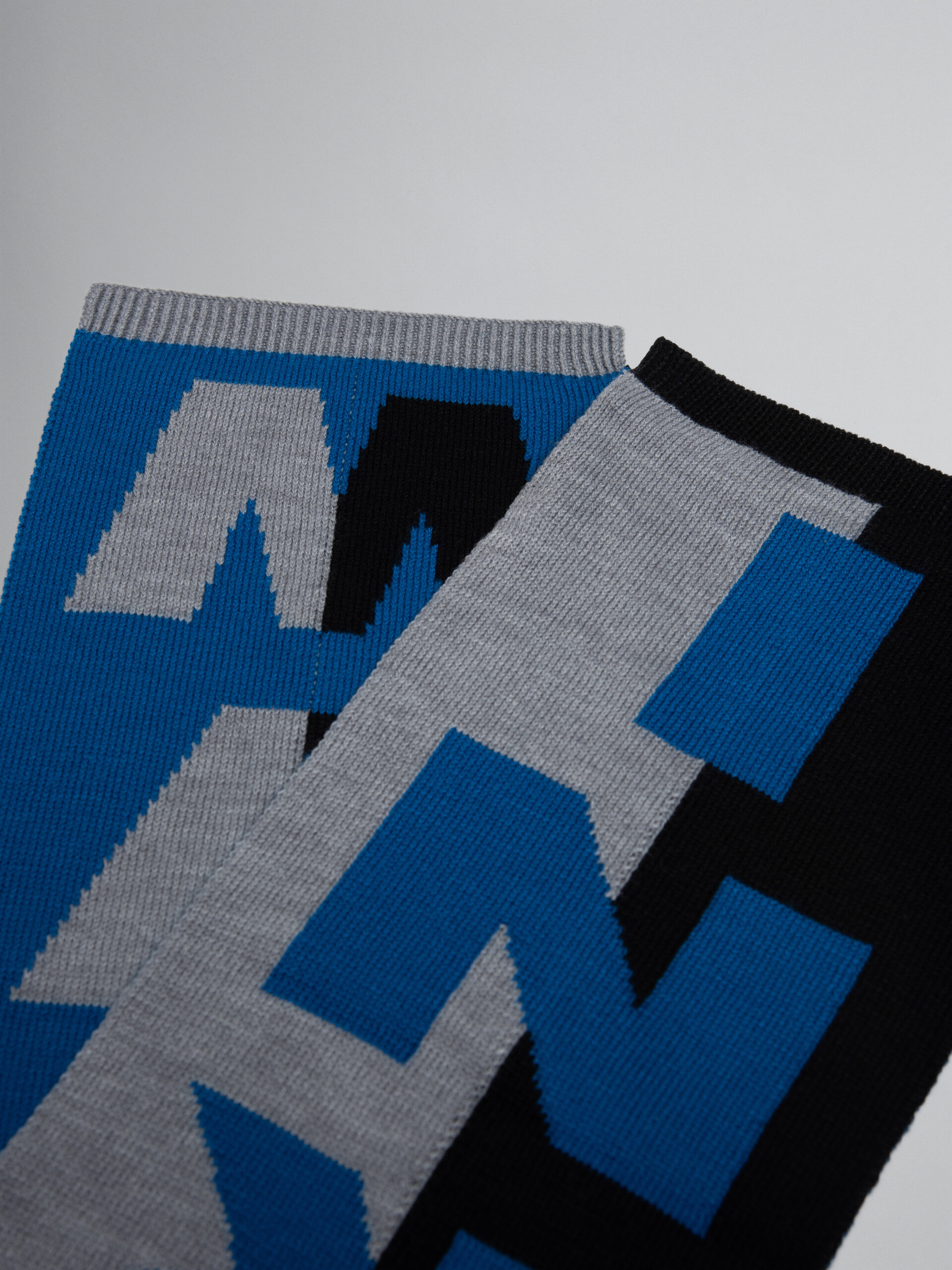Black and grey melange colour-block scarf with logo - Scarves - Image 3