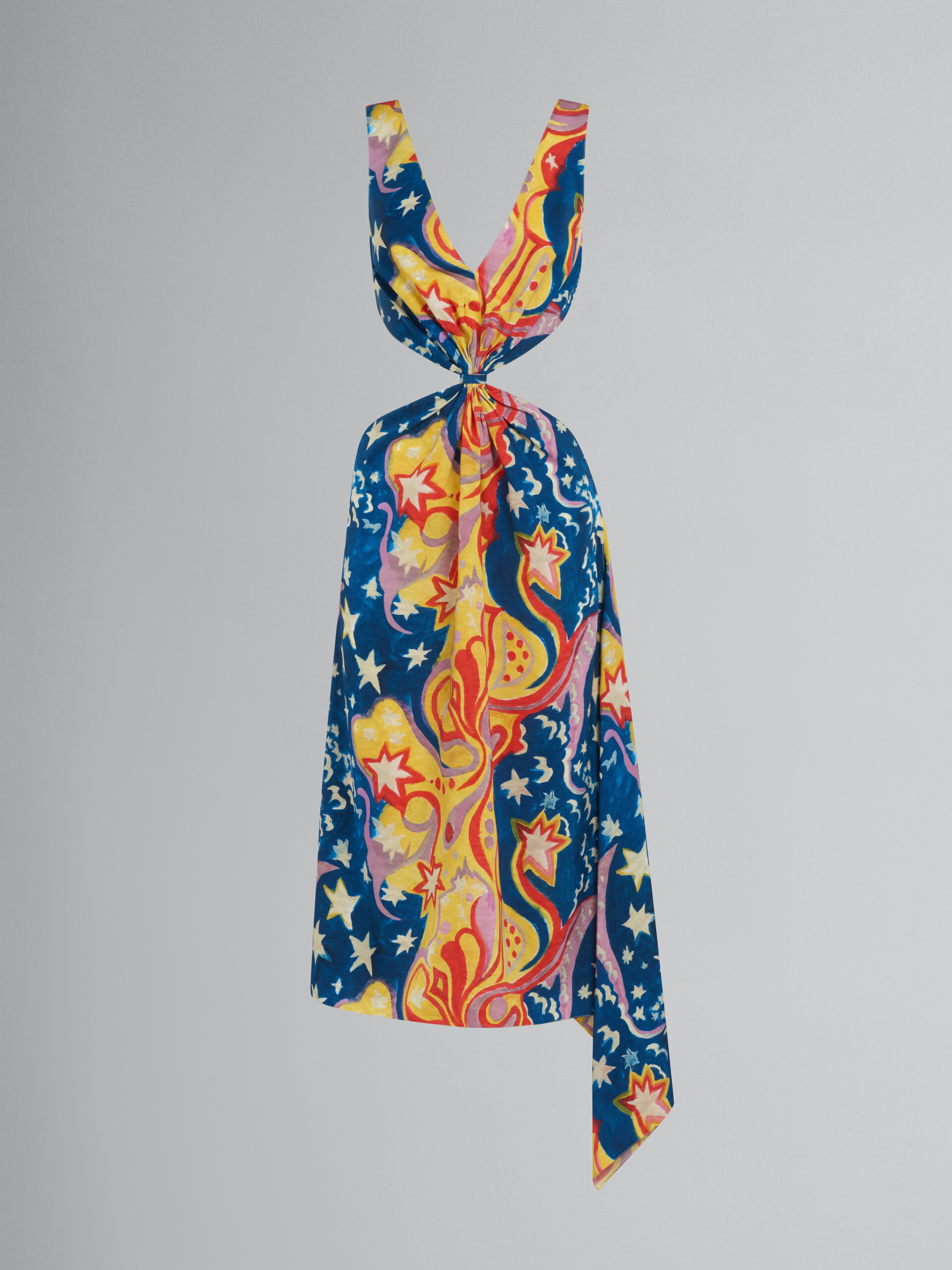 Marni x No Vacancy Inn - Multicolor satin cut-out midi dress with Galactic Paradise print - Dresses - Image 1
