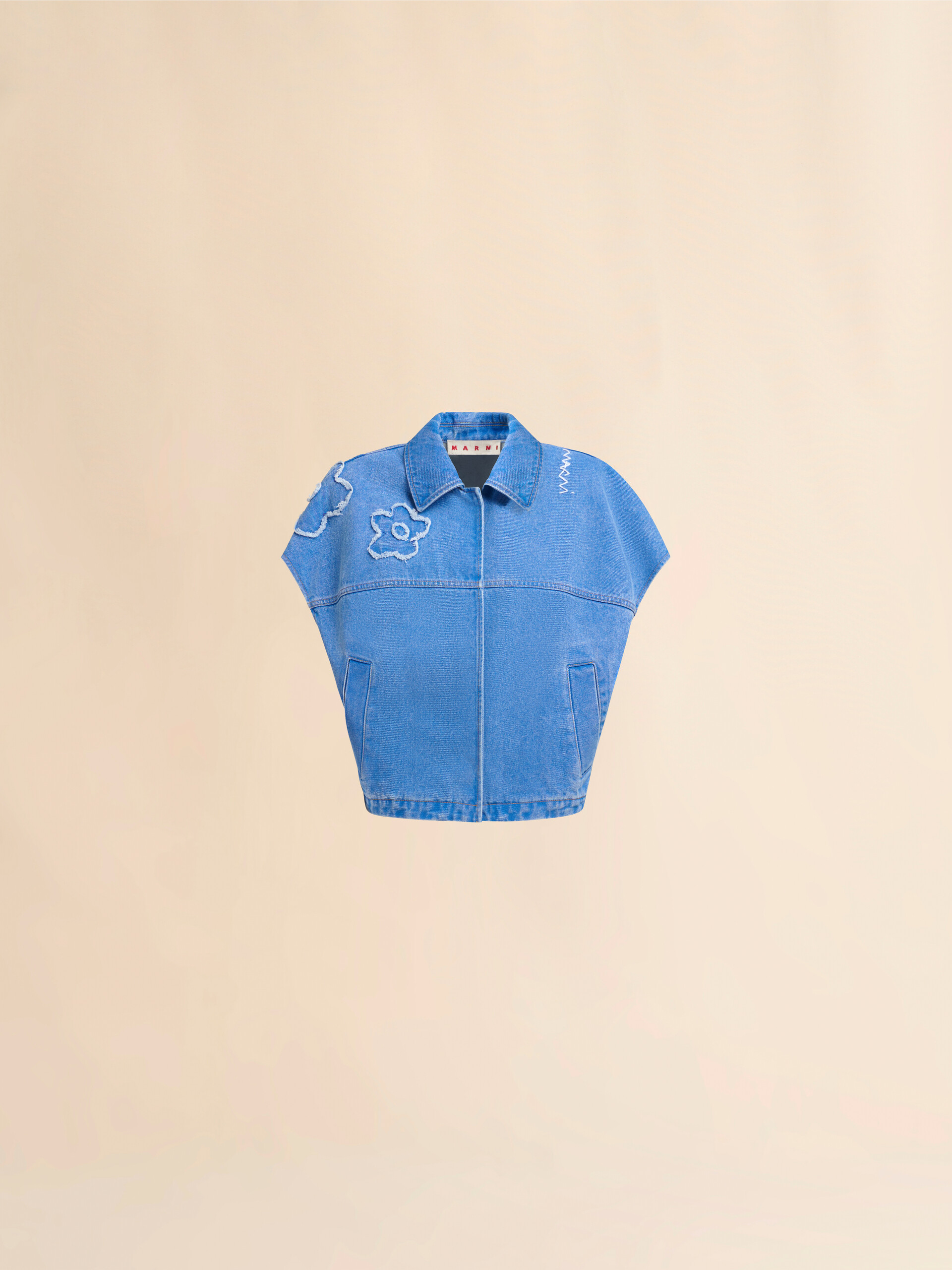 Light blue denim vest with patch details - Jackets - Image 1