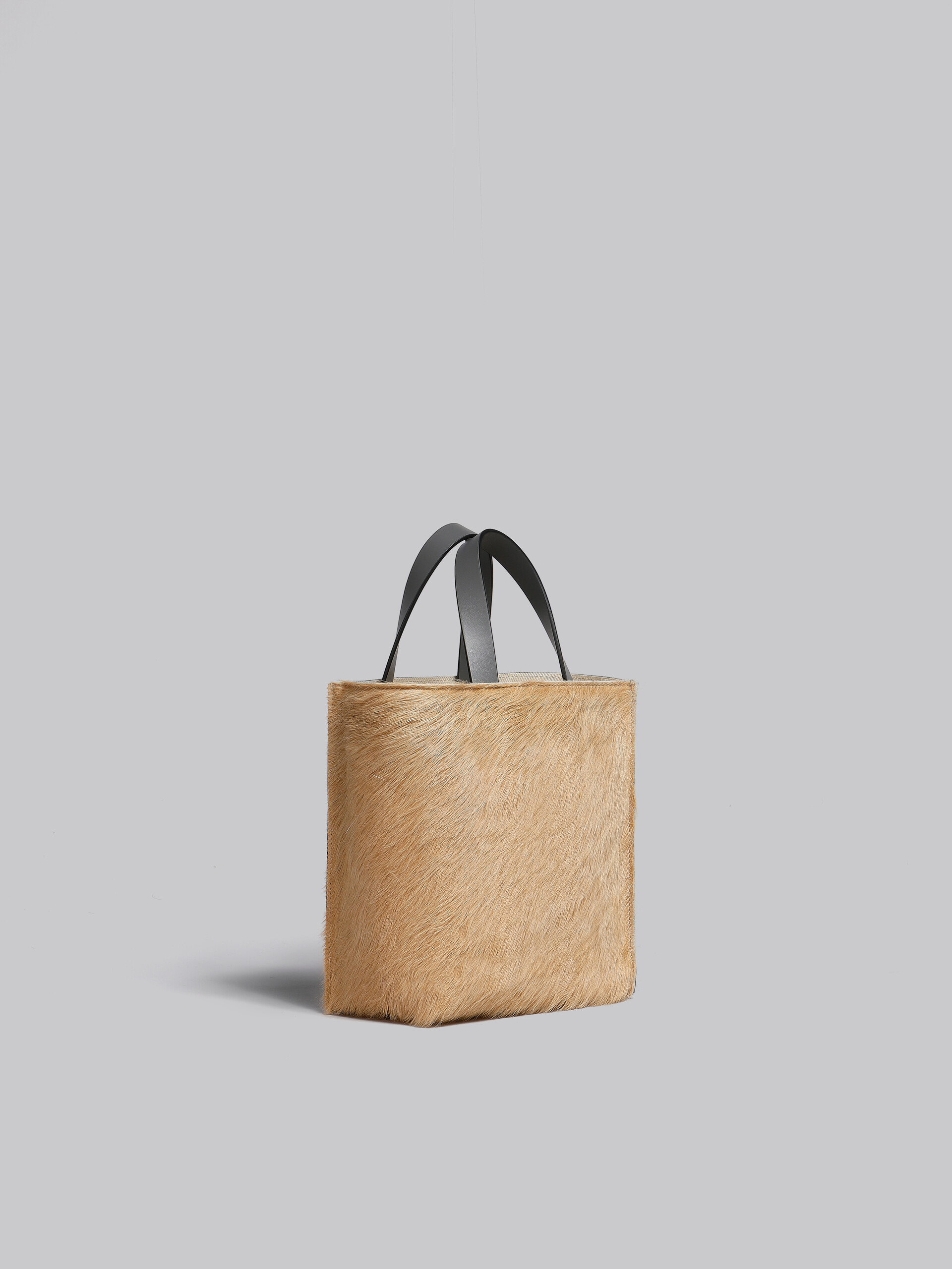 Museo Soft Mini Bag in light brown beige and grey long-hair calfskin - Shopping Bags - Image 6