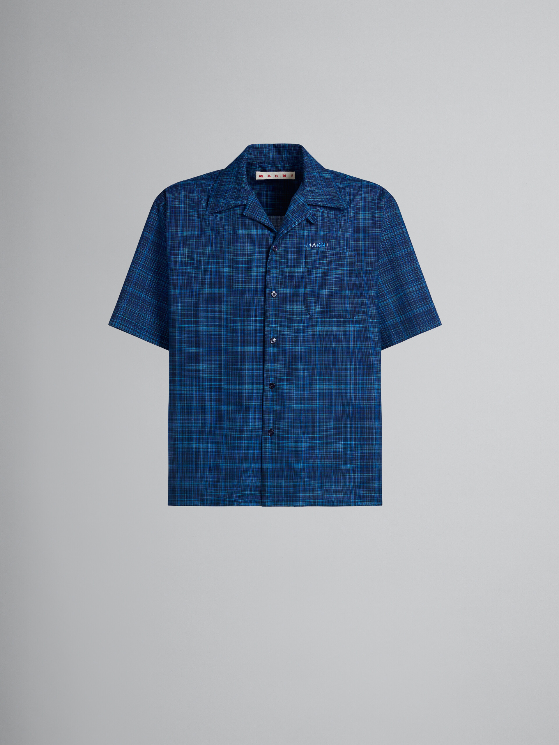 Blue bowling shirt in checked light wool - Shirts - Image 1