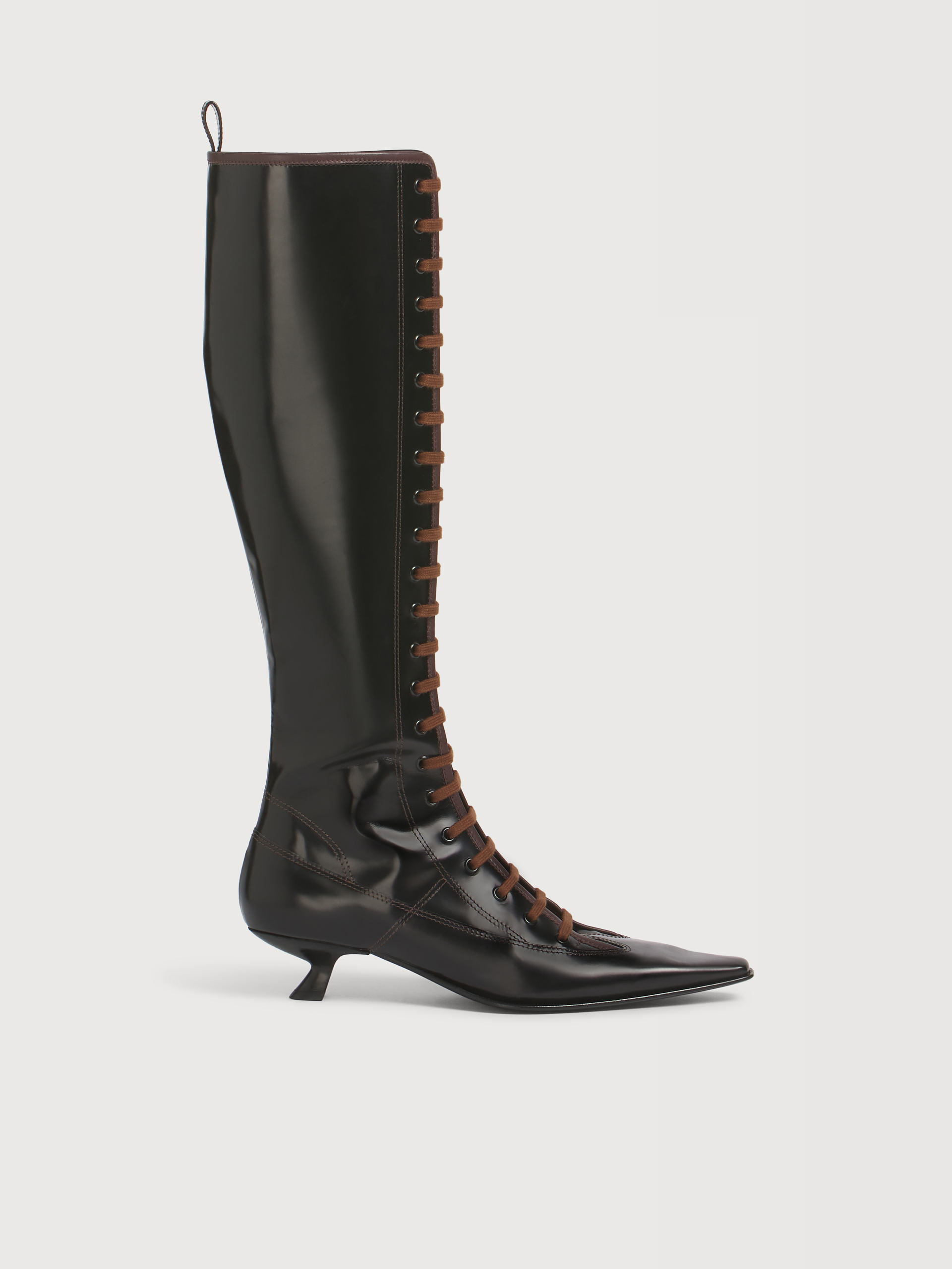 Black leather boot with full lace-up front - Boots - Image 1