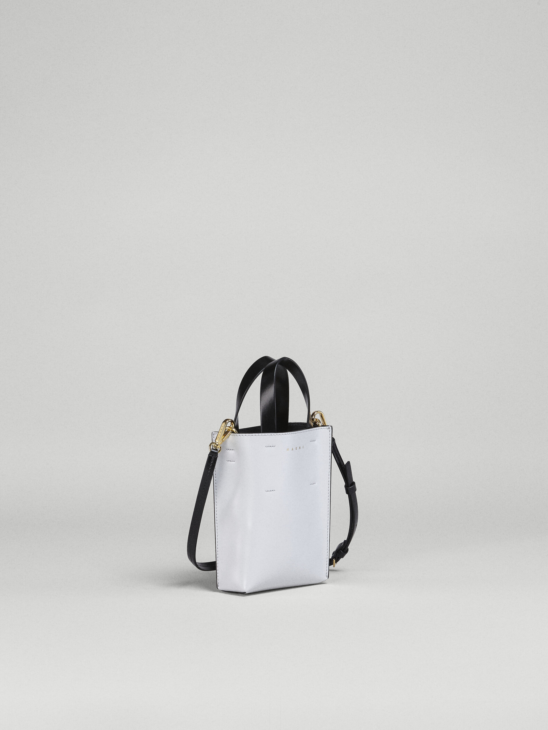 White and black polished leather nano MUSEO tote bag - Shopping Bags - Image 5