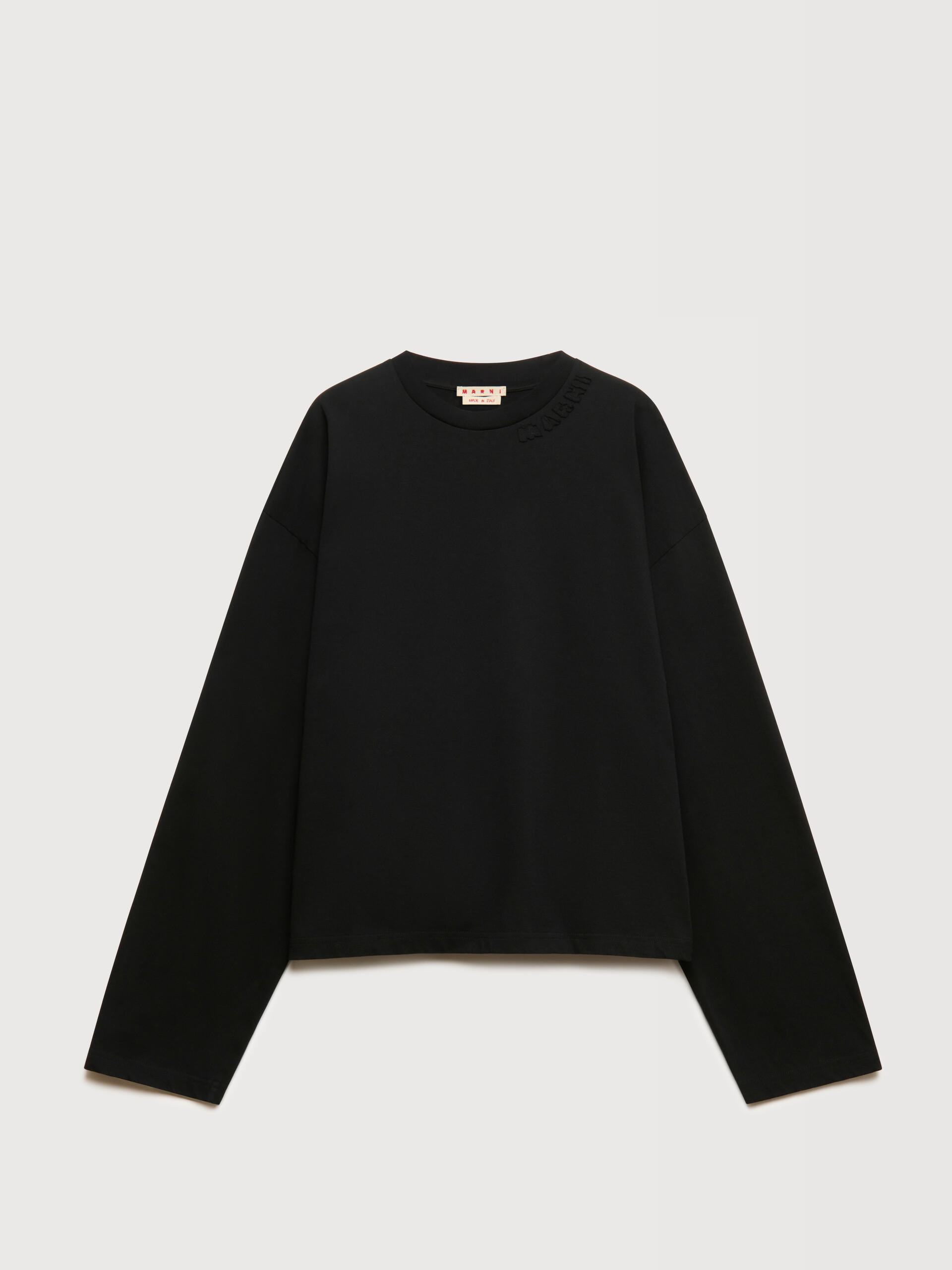 Black cotton long-sleeved T-shirt with patch logo - Shirts - Image 1