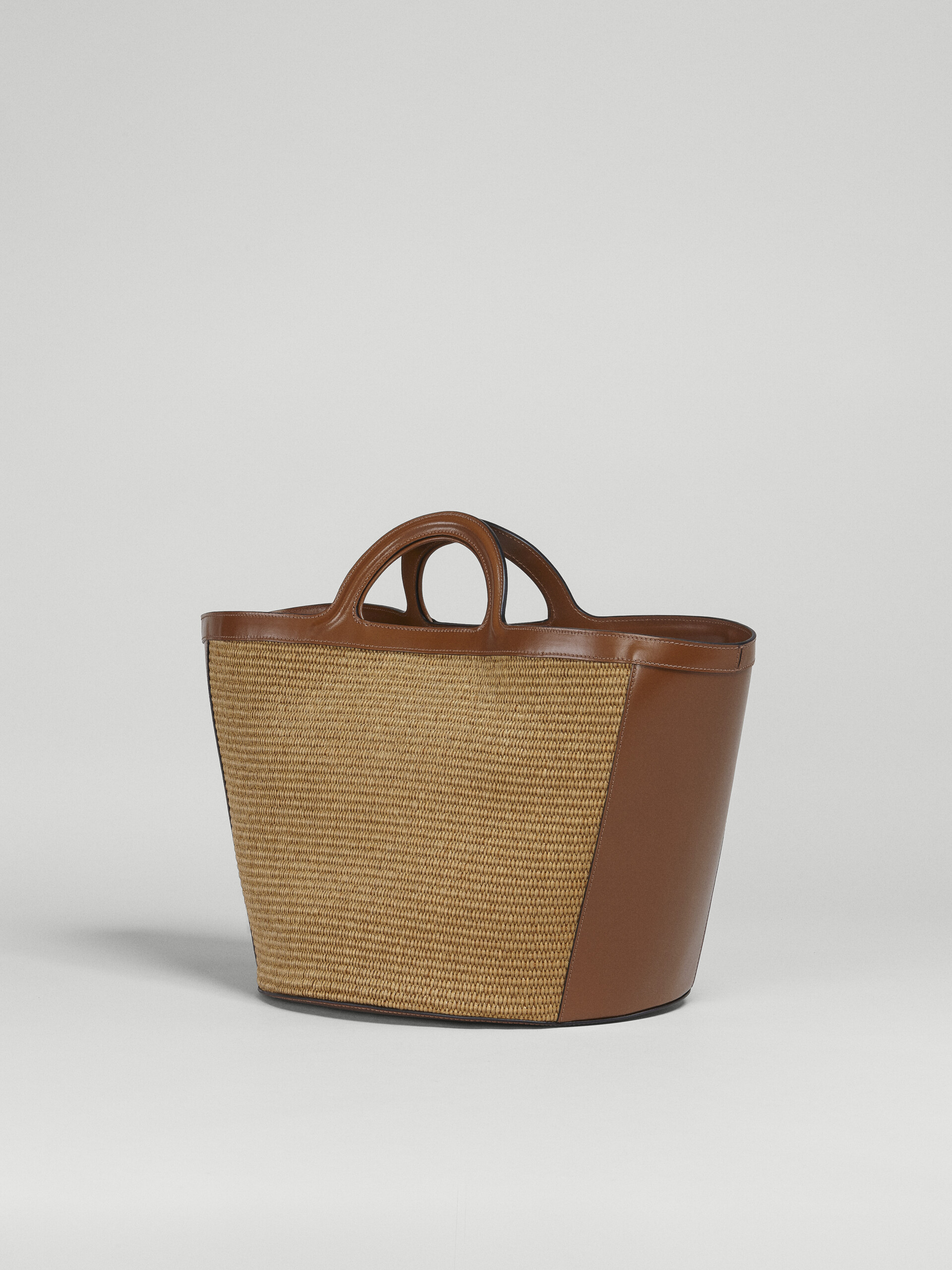 Tropicalia Large Bag in brown raffia-effect fabric and leather - Handbags - Image 3