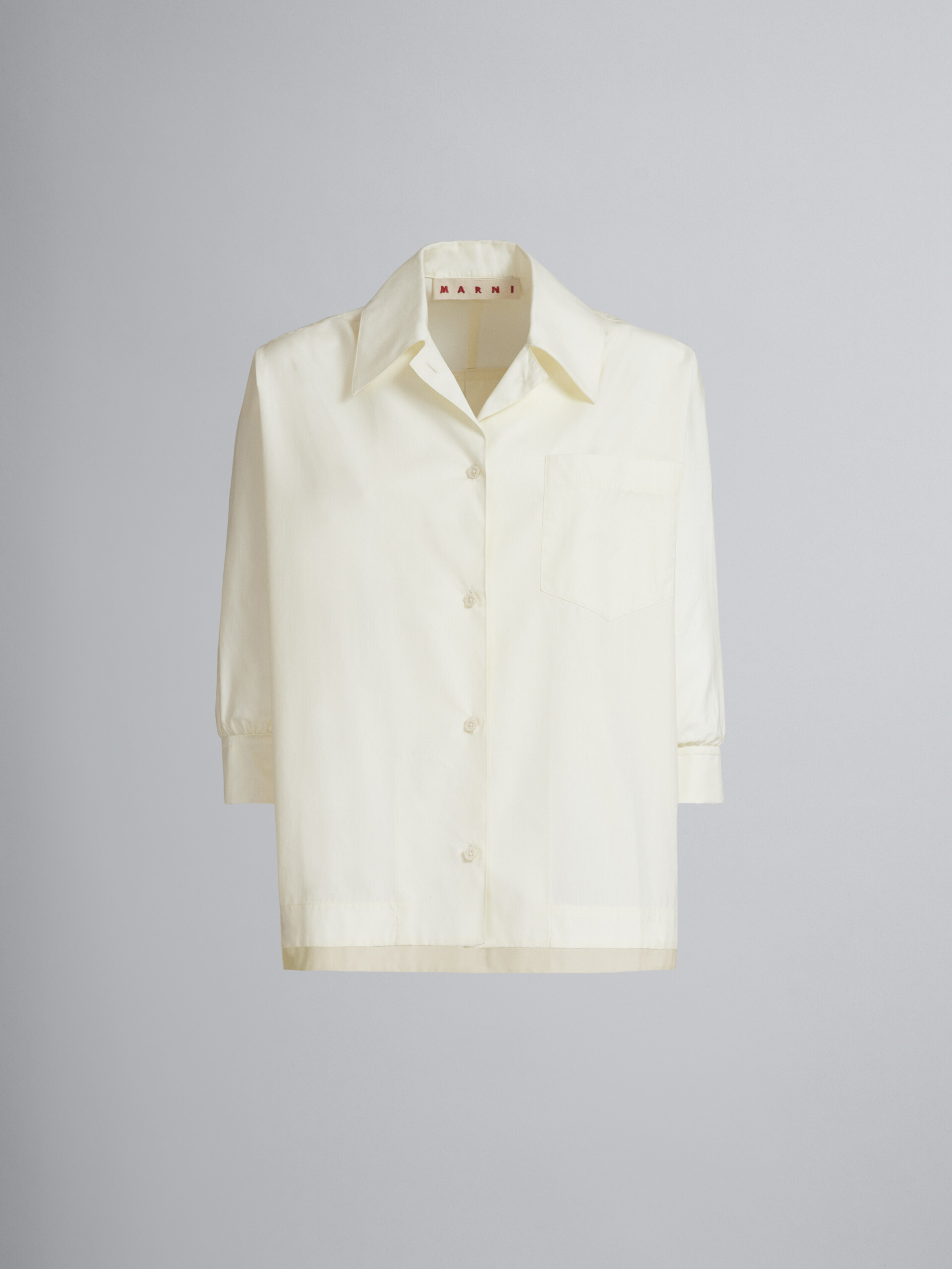 White cotton poplin shirt with balloon sleeves - Shirts - Image 1