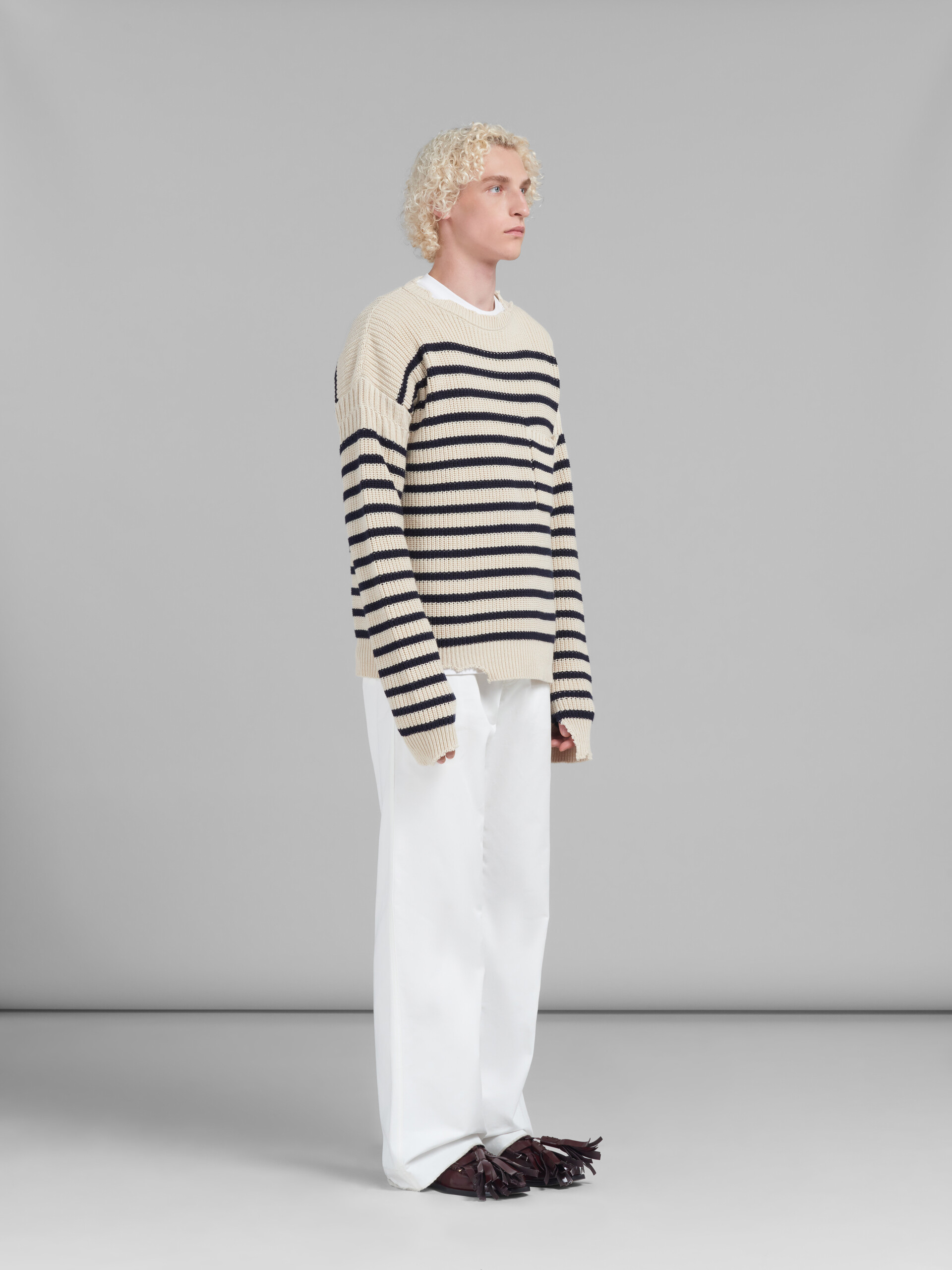 White wool and cotton striped fisherman jumper - Pullovers - Image 5