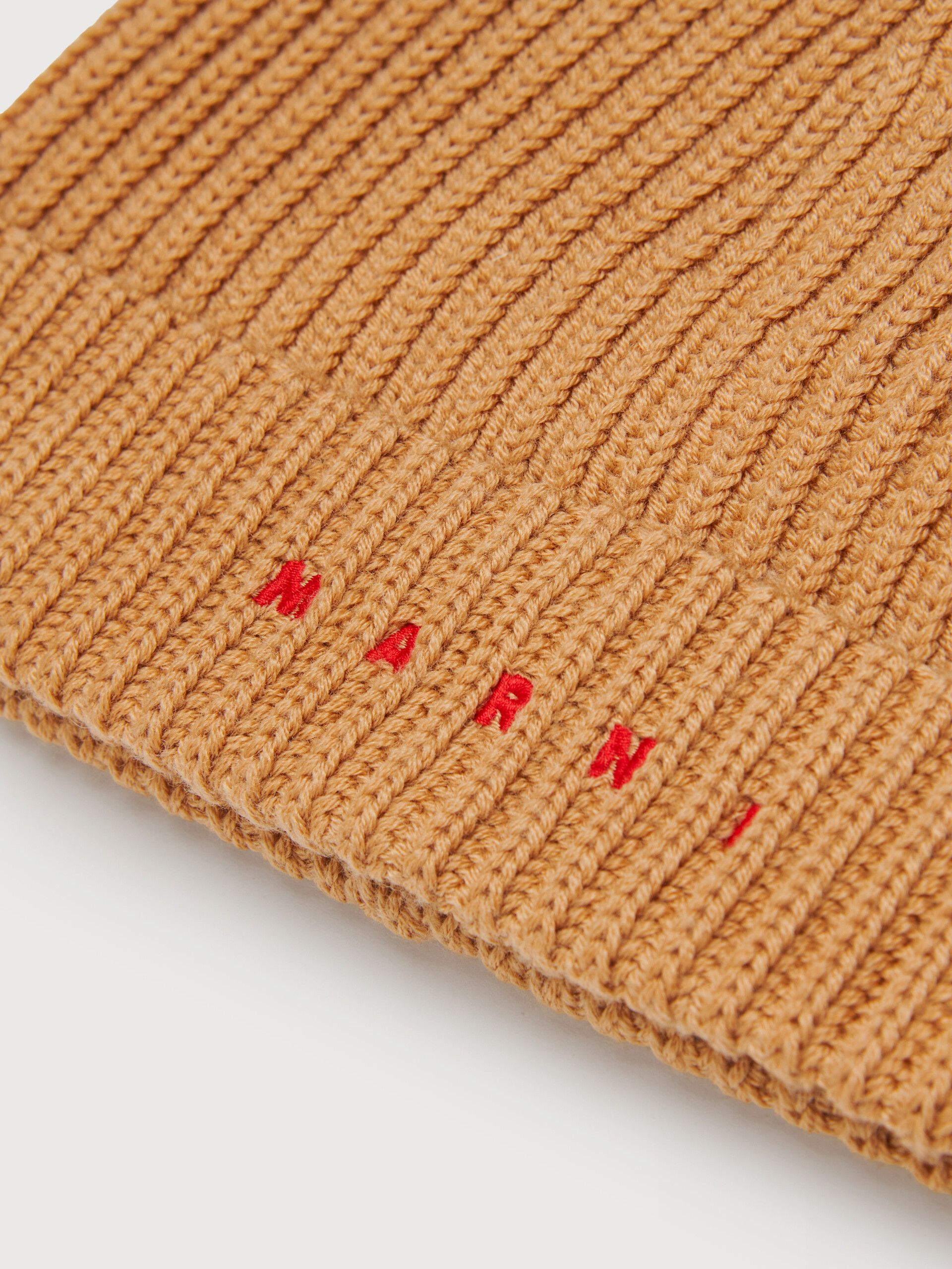 Light brown wool blend beanie with embroidered Marni logo - Caps - Image 3