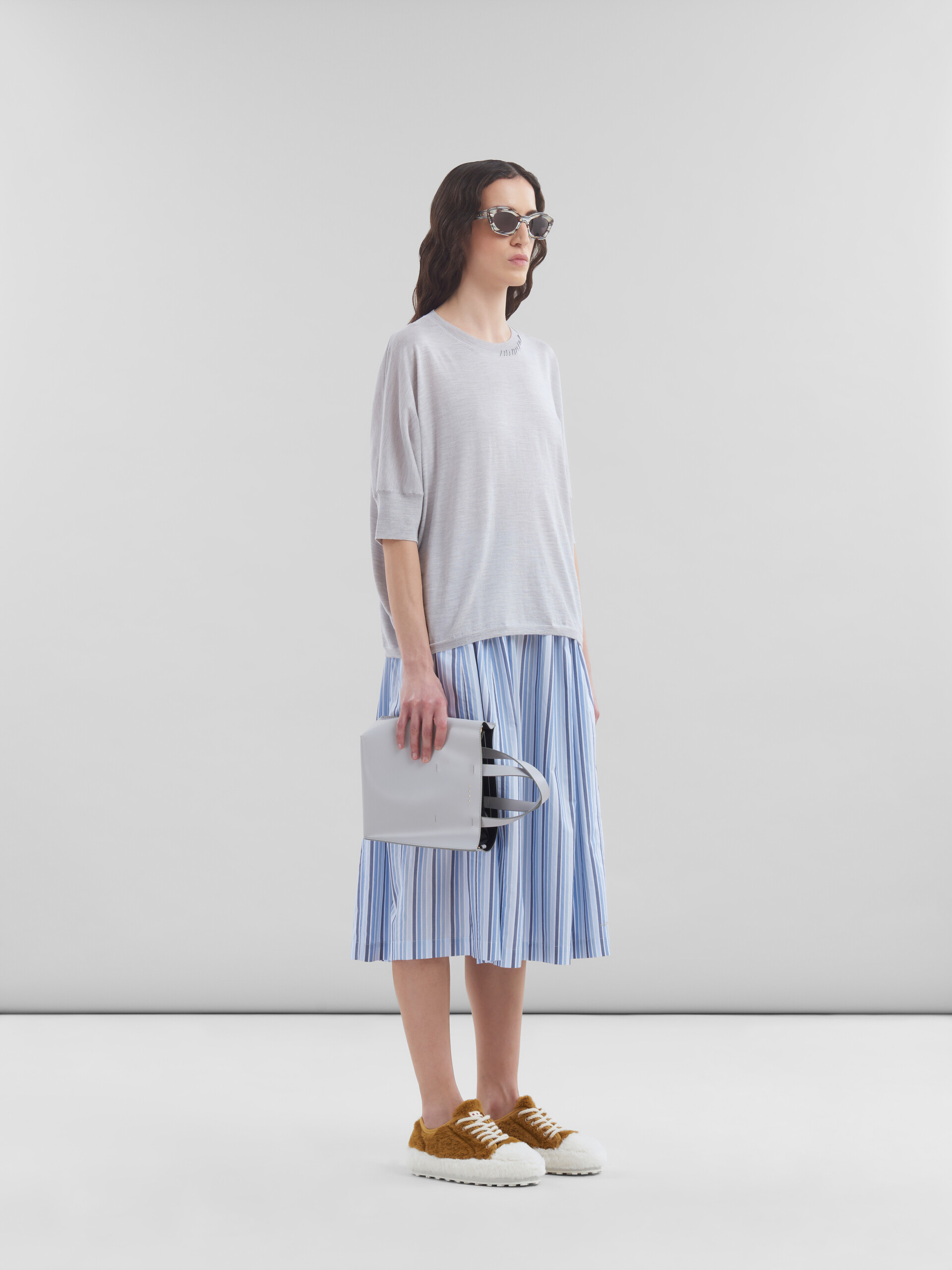 Blue wool-silk half-sleeve jumper with Marni mending | Marni 