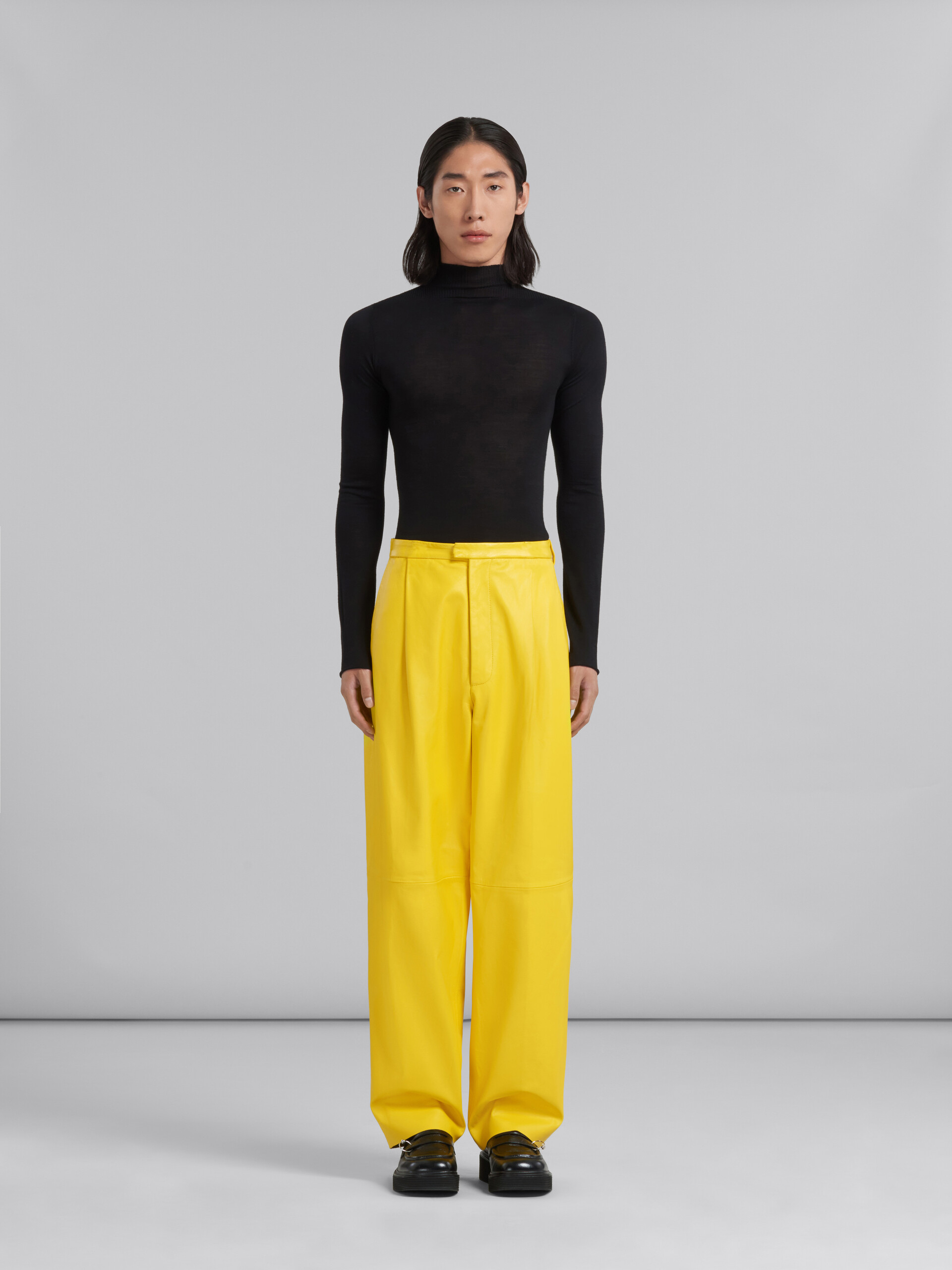 Yellow nappa leather tailored trousers - Pants - Image 2
