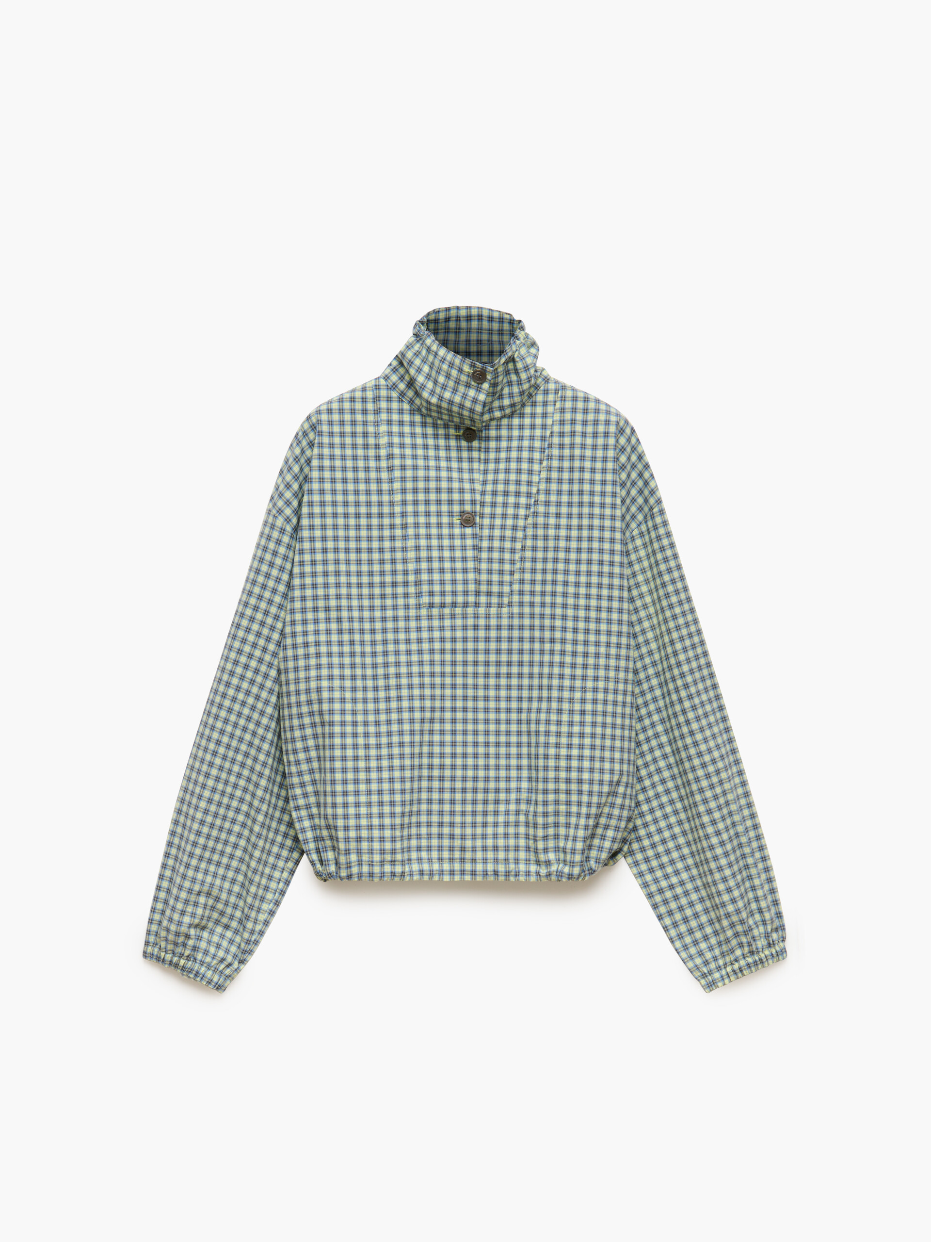 Green checked poplin blouse with high neck - Shirts - Image 1
