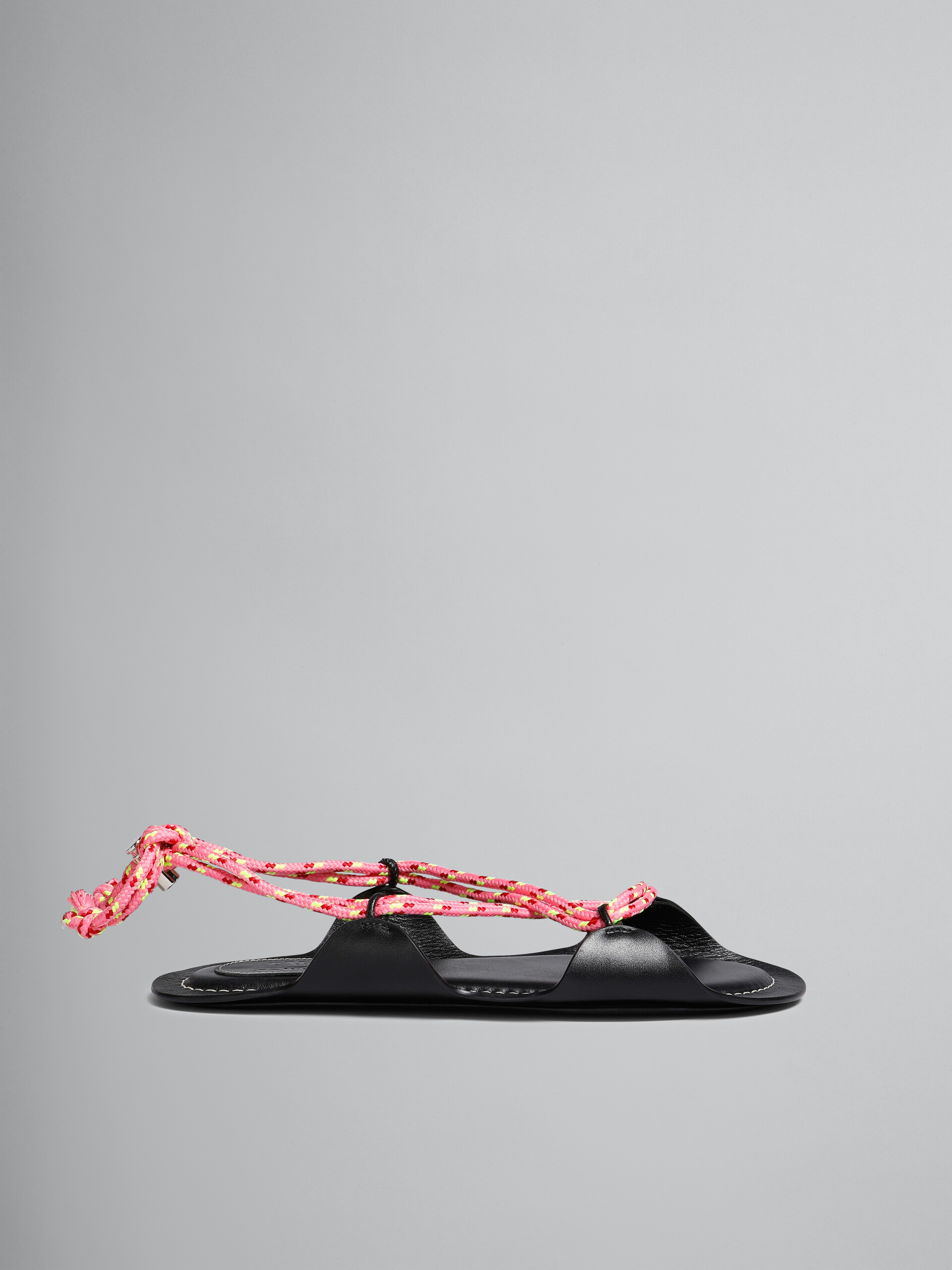 Marni x No Vacancy Inn - Black leather sandals with multicolour rope - Sandals - Image 1