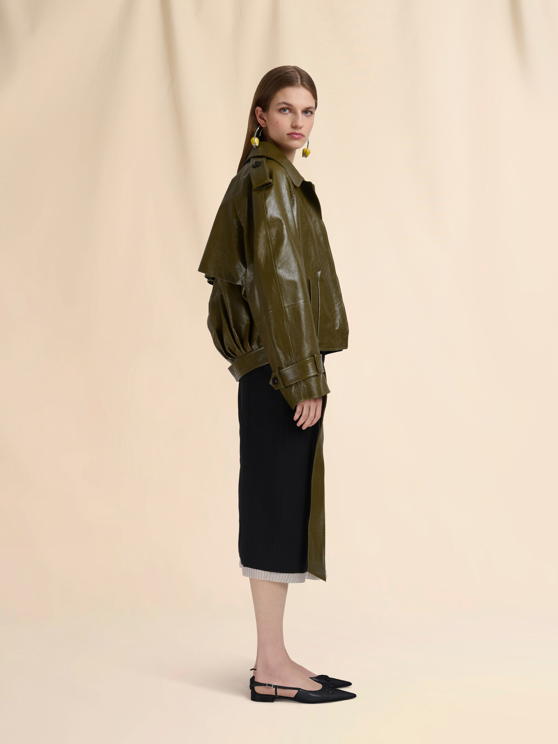 Black wool midi skirt with visible lining - Skirts - Image 5