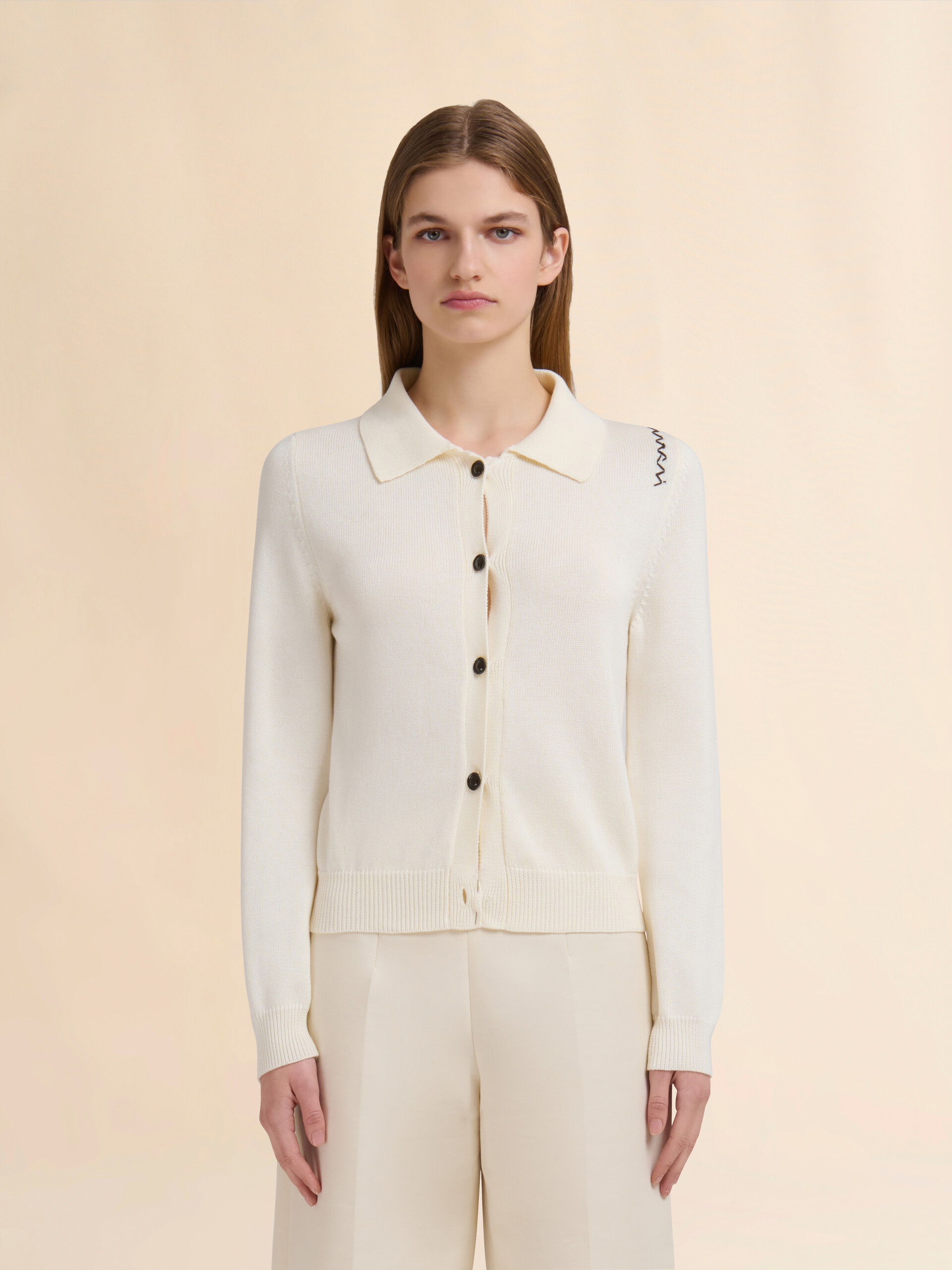 Cream cotton collared cardigan - Pullovers - Image 2