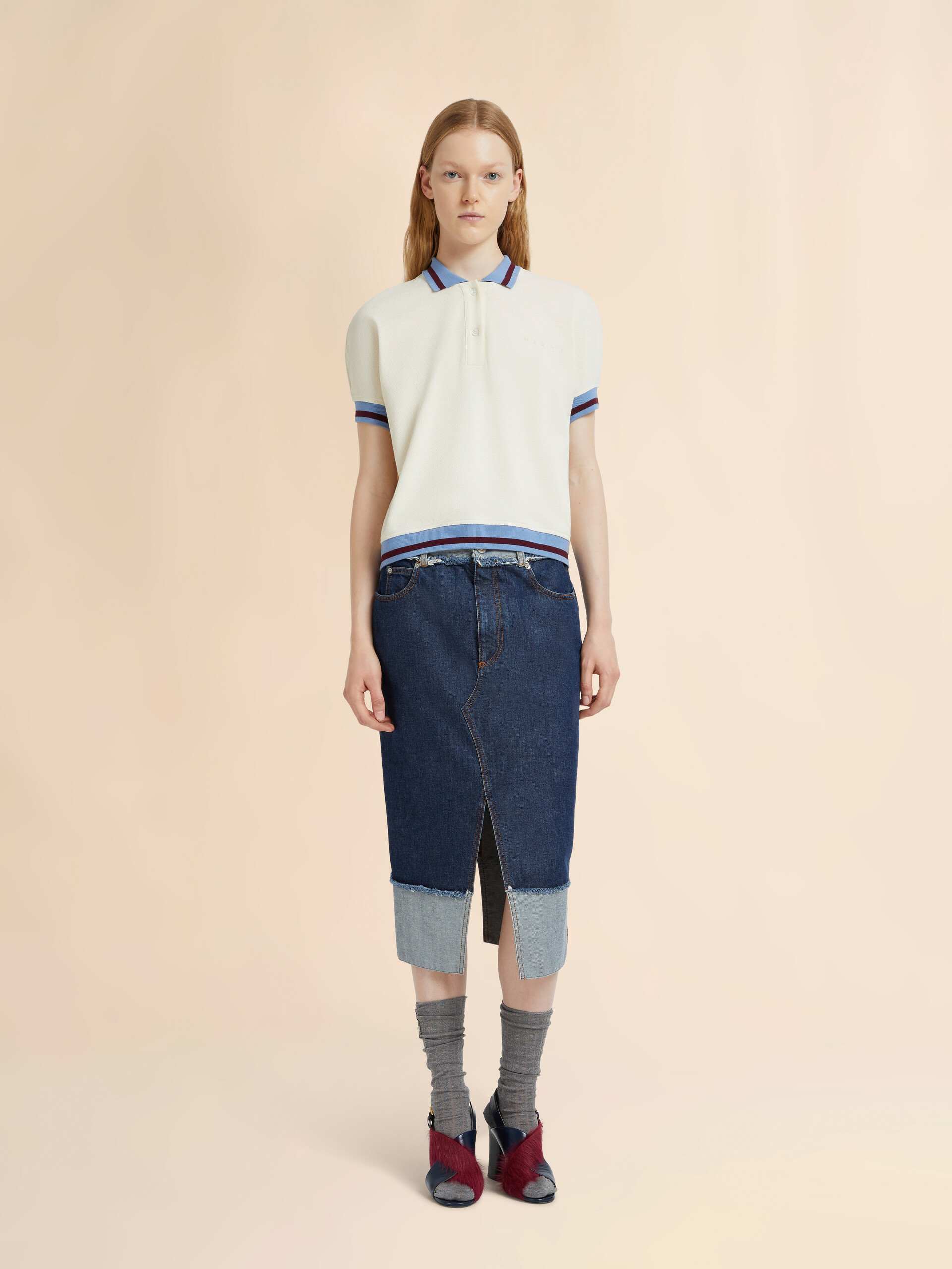 Blue denim inside-out midi skirt - Skirts - Image 2