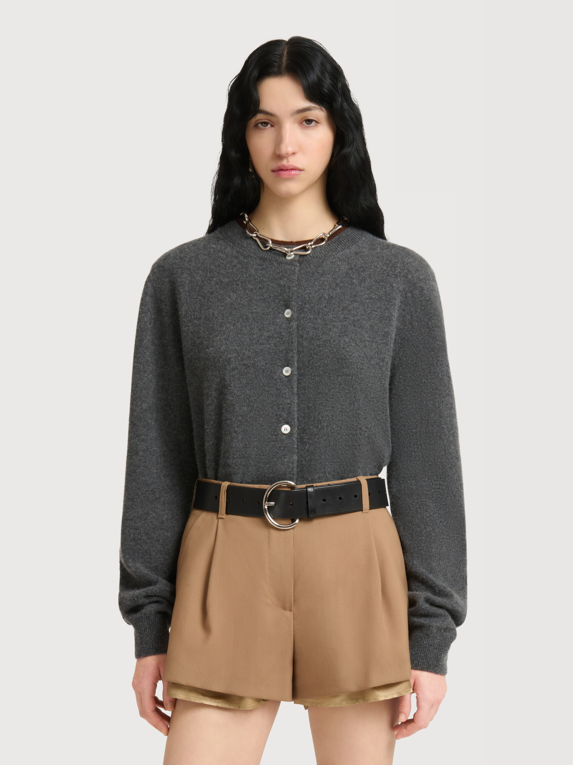 Grey cashmere cardigan with layered effect - Pullovers - Image 2