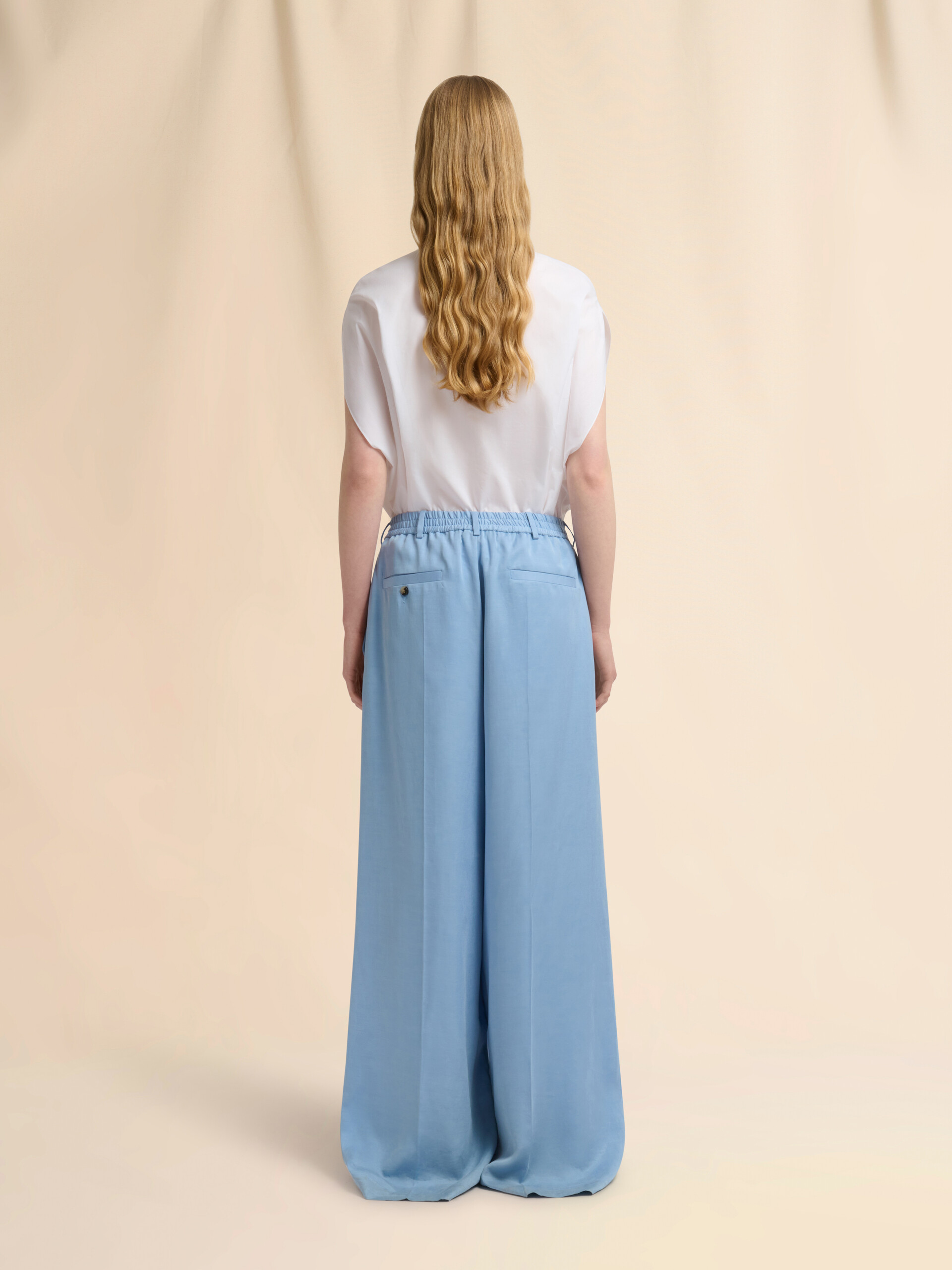 Light blue satin wide-leg trousers - Pants - Image 3