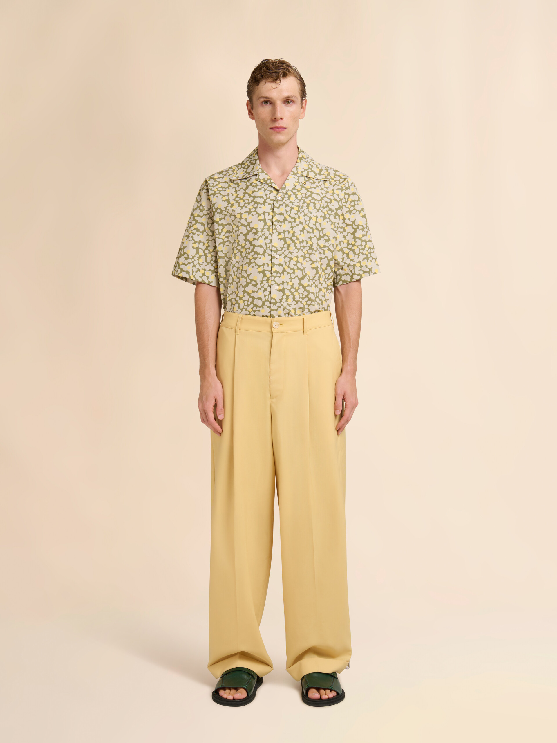 Yellow tropical wool pleated trousers - Pants - Image 2