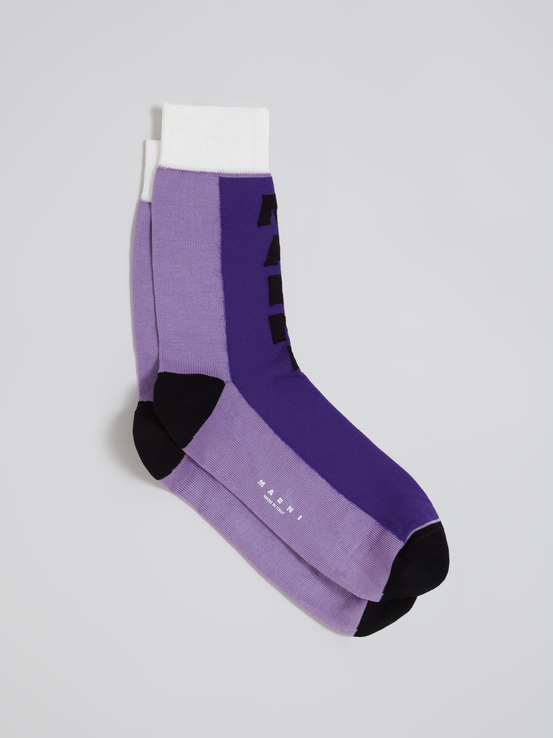 Purple cotton and nylon logo intarsia sock - Socks - Image 1