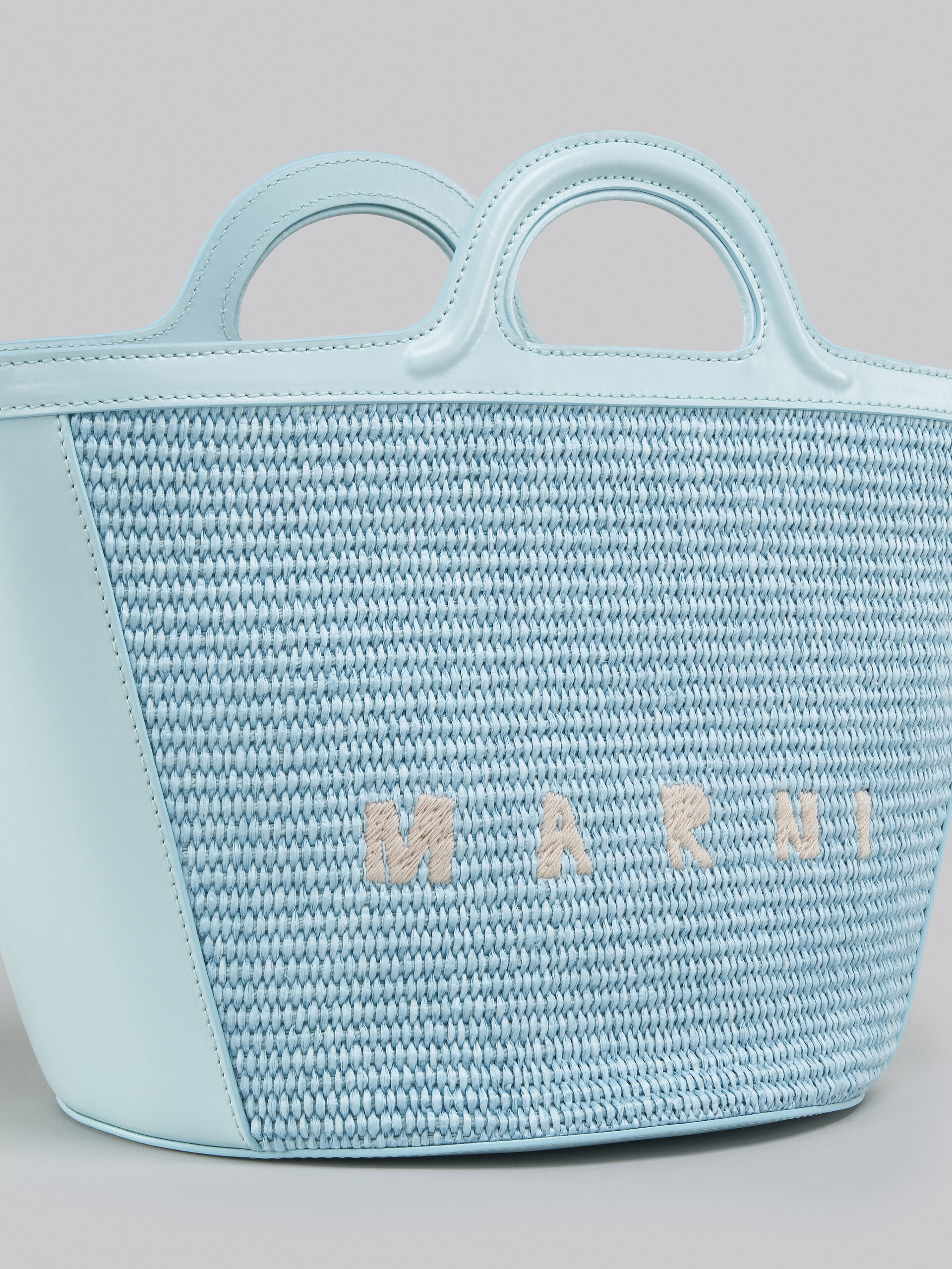 Tropicalia Small Bag in light blue leather and raffia-effect fabric - Handbags - Image 5