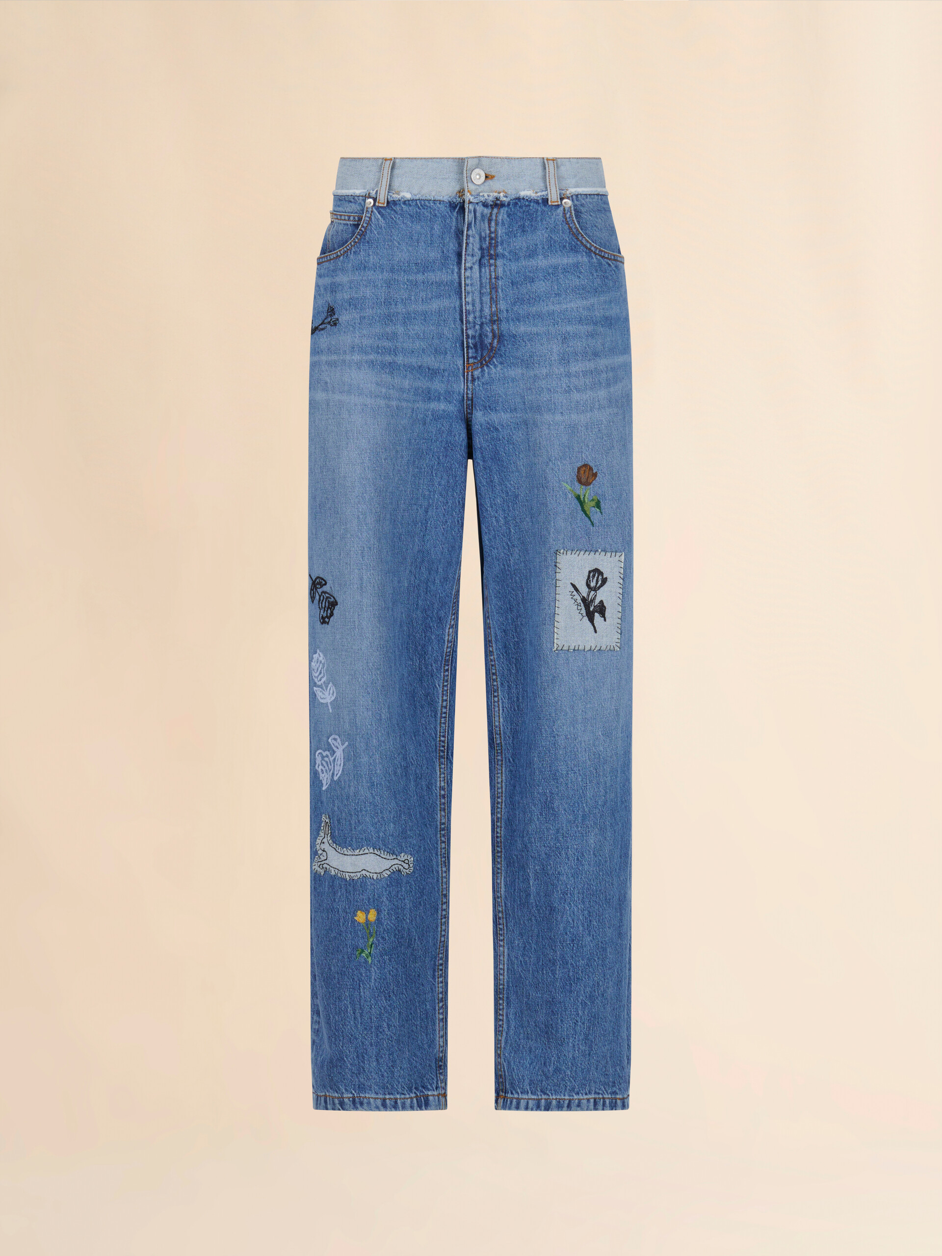 Blue denim embroidered jeans - Pants - Image 1