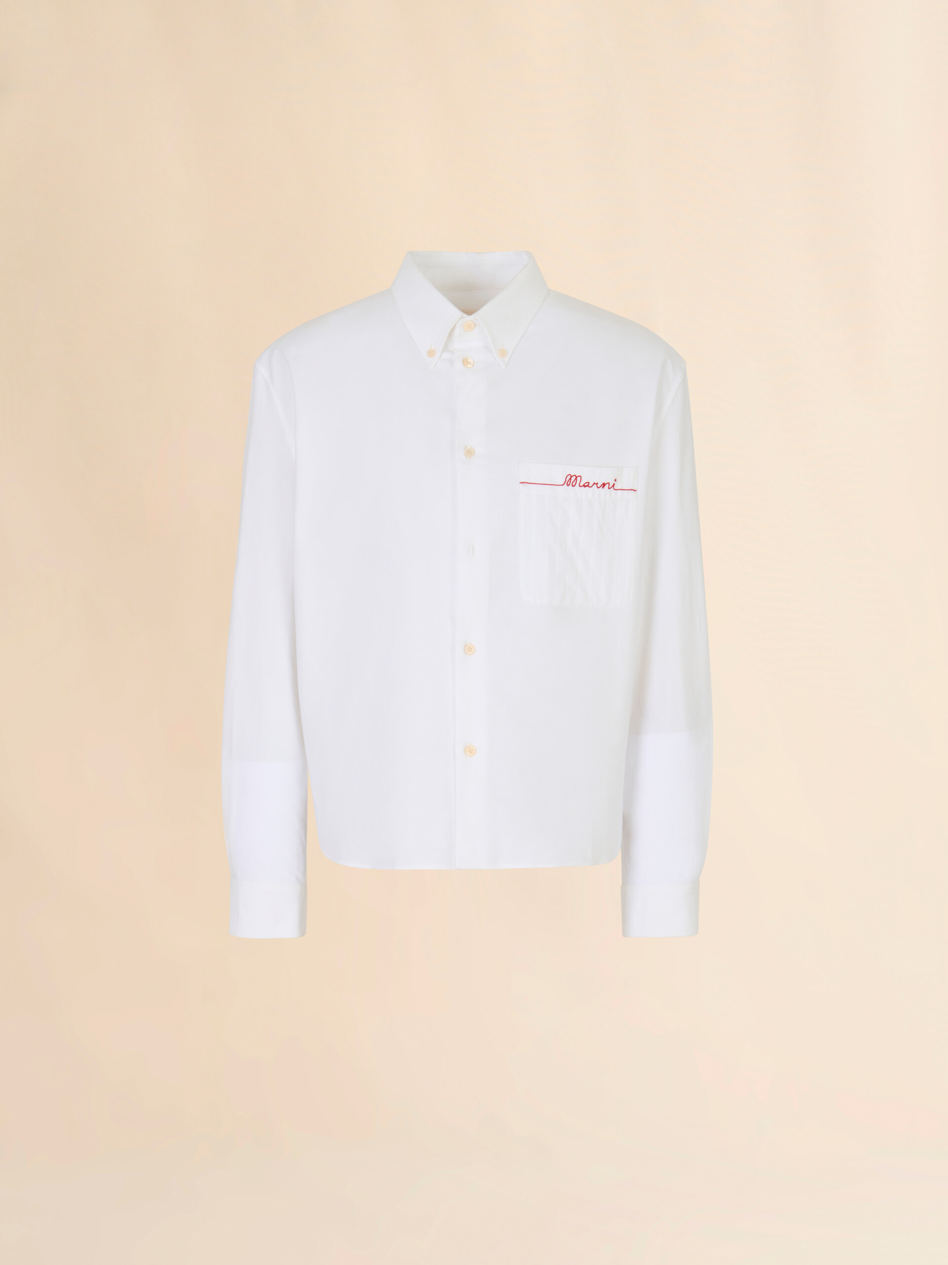 White cotton Oxford shirt with striped pocket - Shirts - Image 1