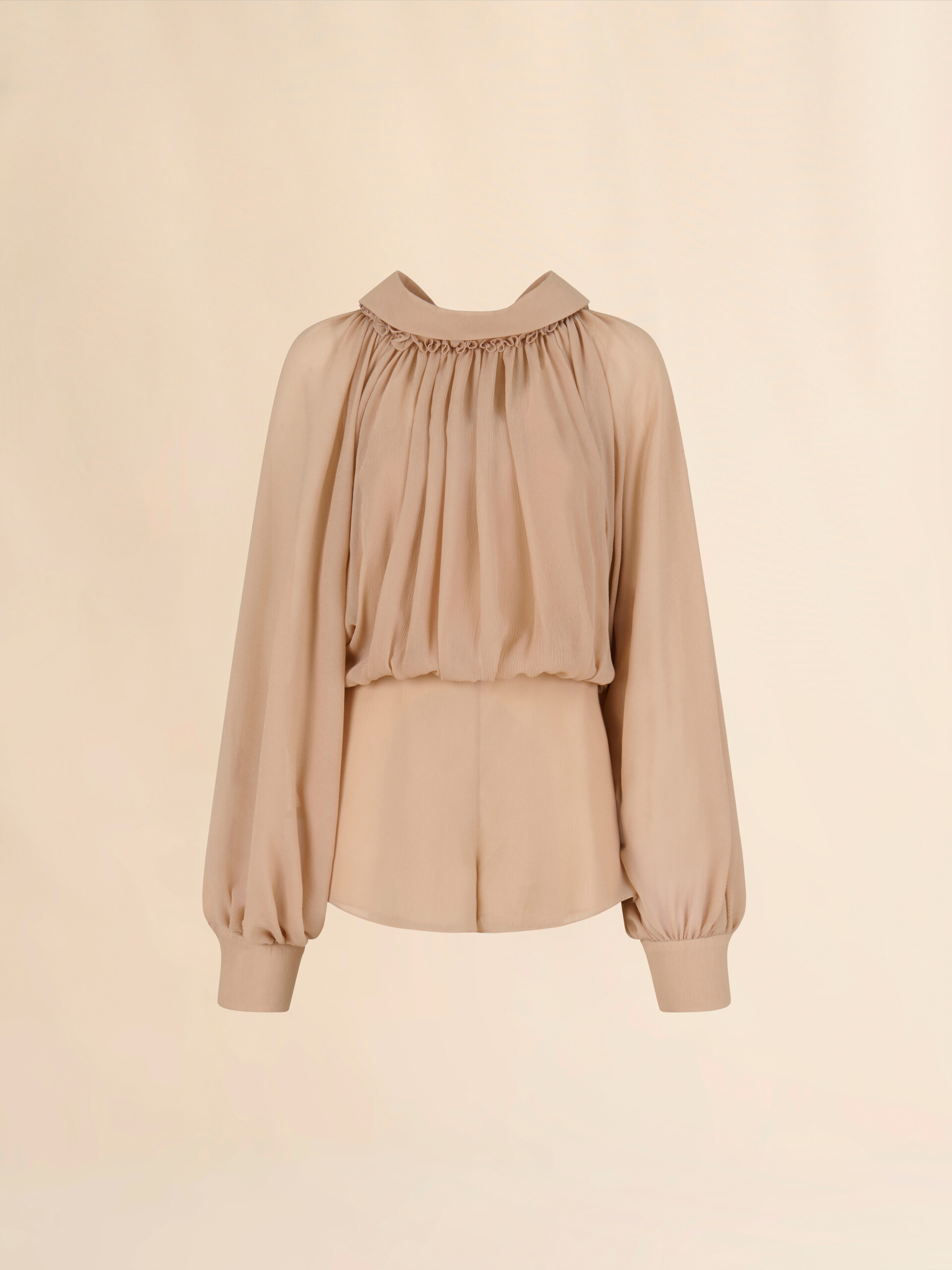 Beige creponne playsuit with gathering - Overalls - Image 1