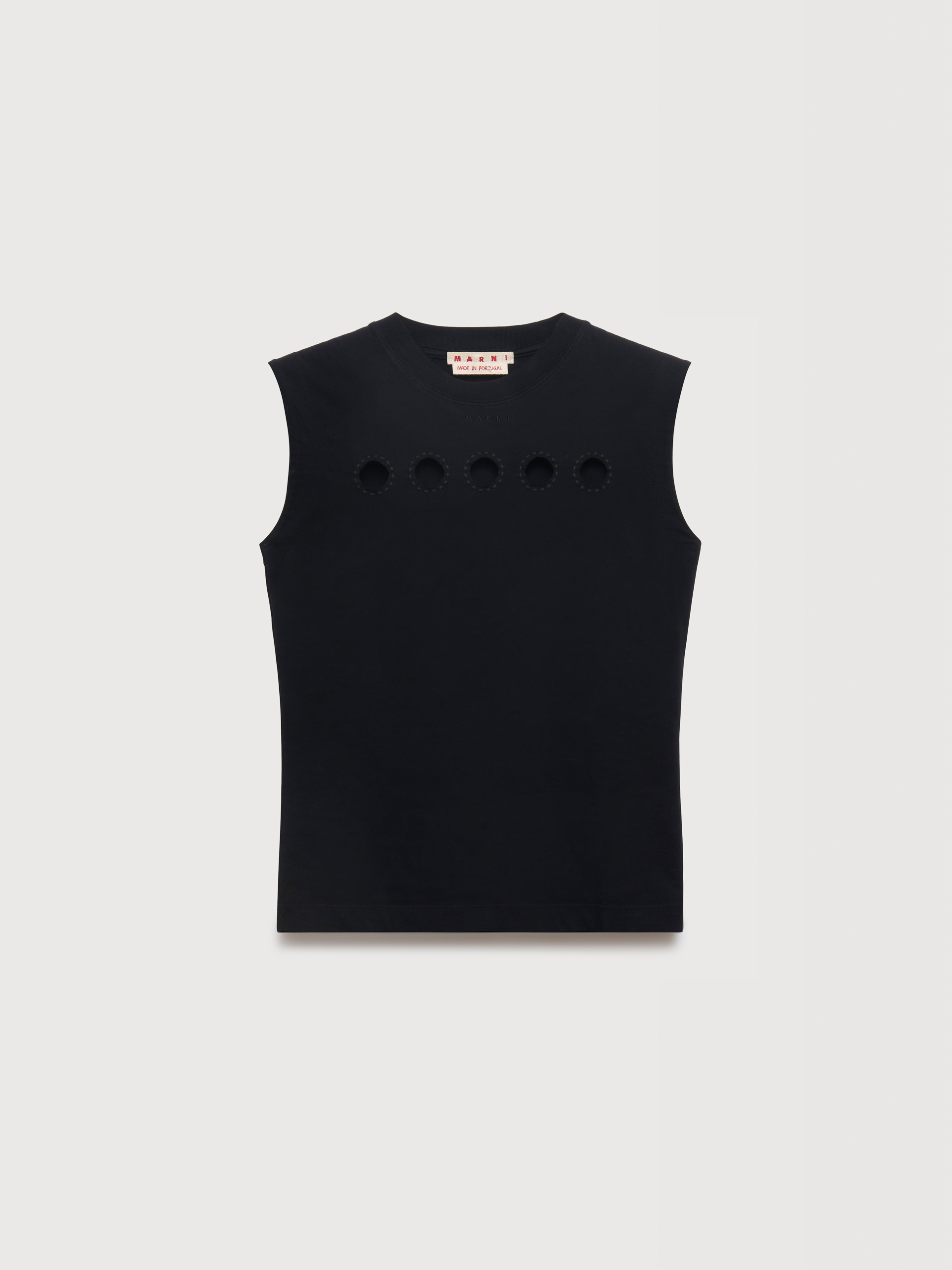 Black cotton sleeveless T-shirt with cut-out polka dots - T-shirts - Image 1
