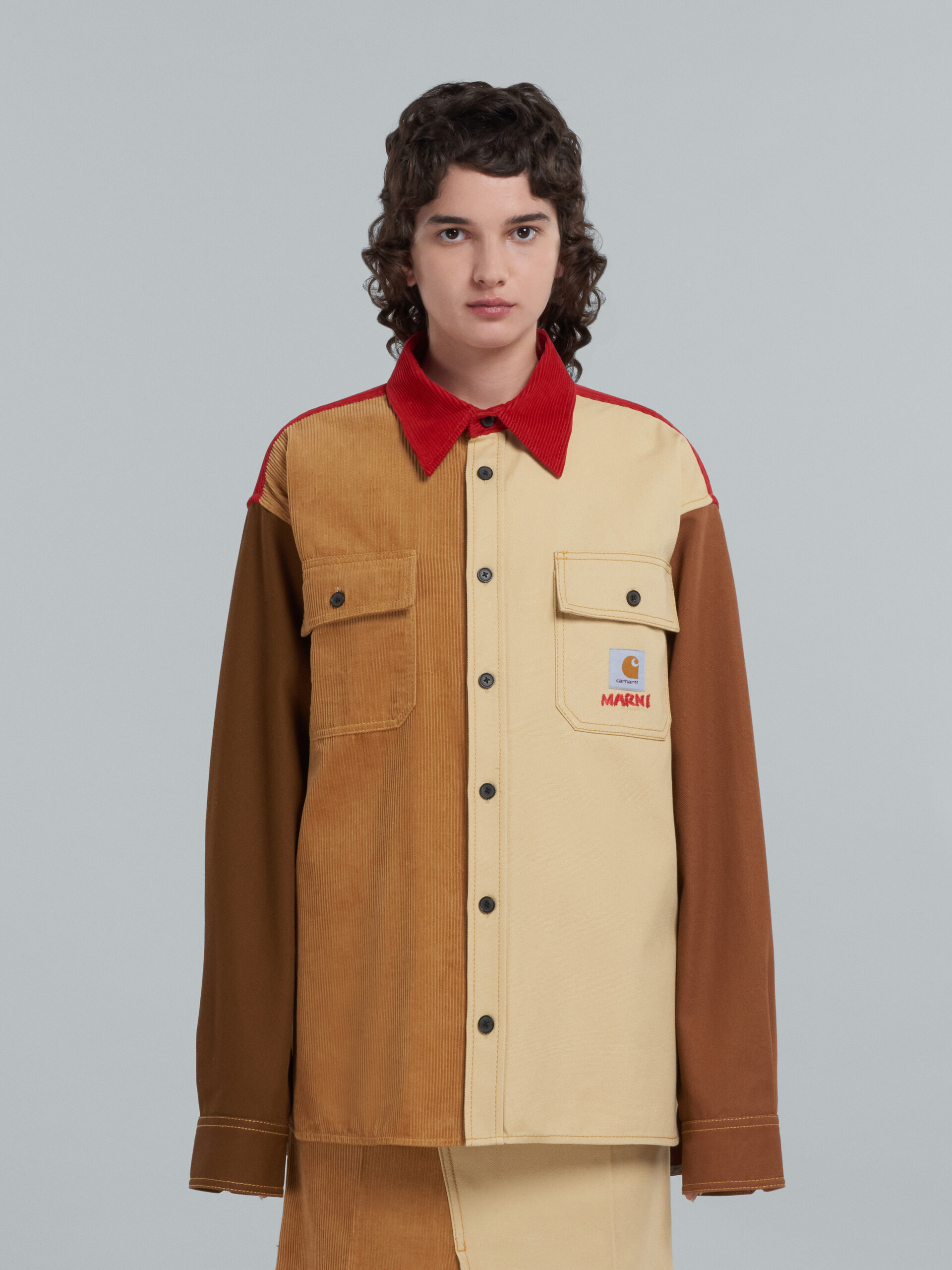 MARNI x CARHARTT WIP - brown colour-block overshirt - Shirts - Image 2